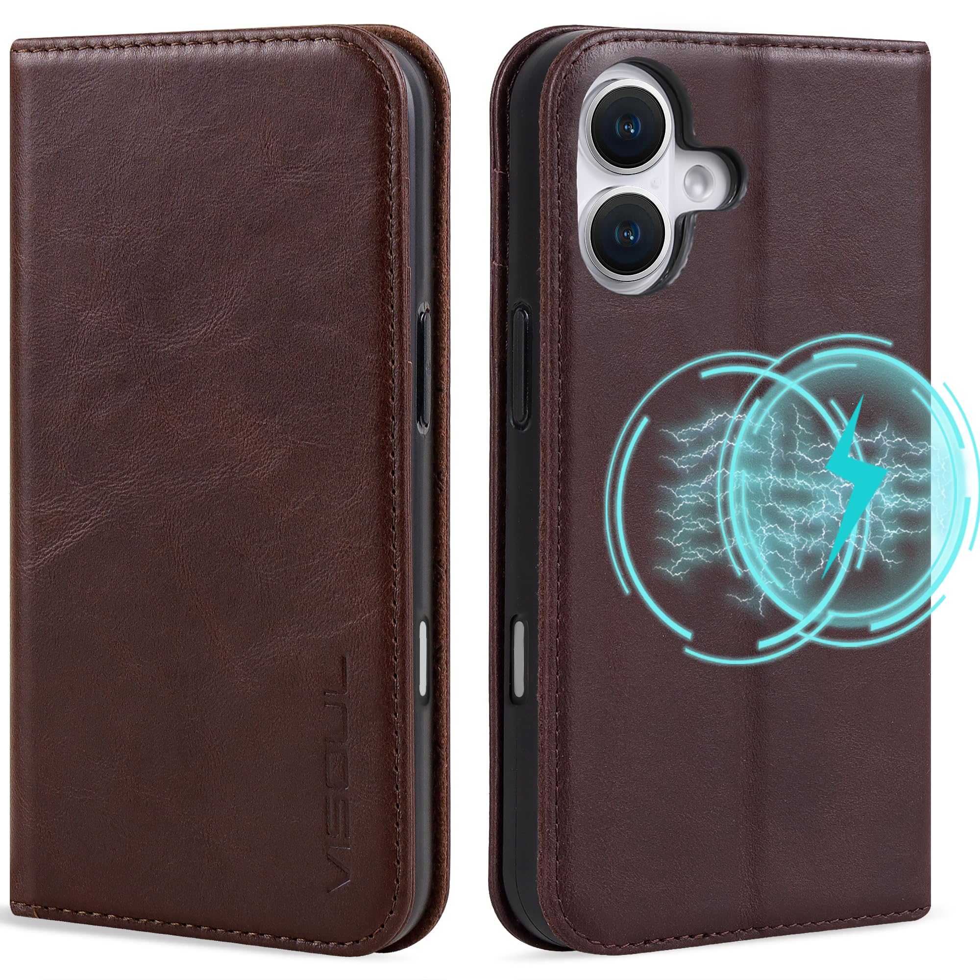 VISOUL iPhone16 Plus 対応 ケース 手帳型 本革 スマホケース アイフォン16 Plus レザー カード収納 携帯ケース 全面保護 マグネット 柔軟なTPU素材 6.7インチ 対応 アイホン16 Plus チョコレート