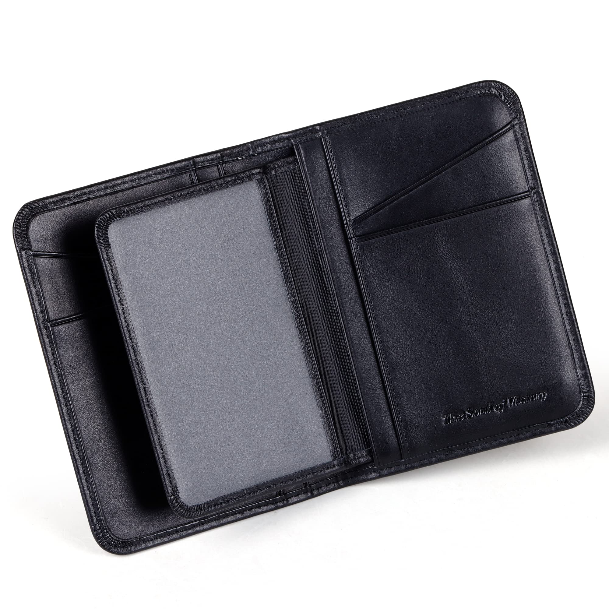 [VISOUL] 免許証ケース カードケース 免許証入れ 牛革 10枚カード収納 定期入れ メンズ 二つ折り 分離式 本革 パスケース イタリア革 中ベラ付き ミニ財布 軽量ケース メンズ レディース (ブラック)