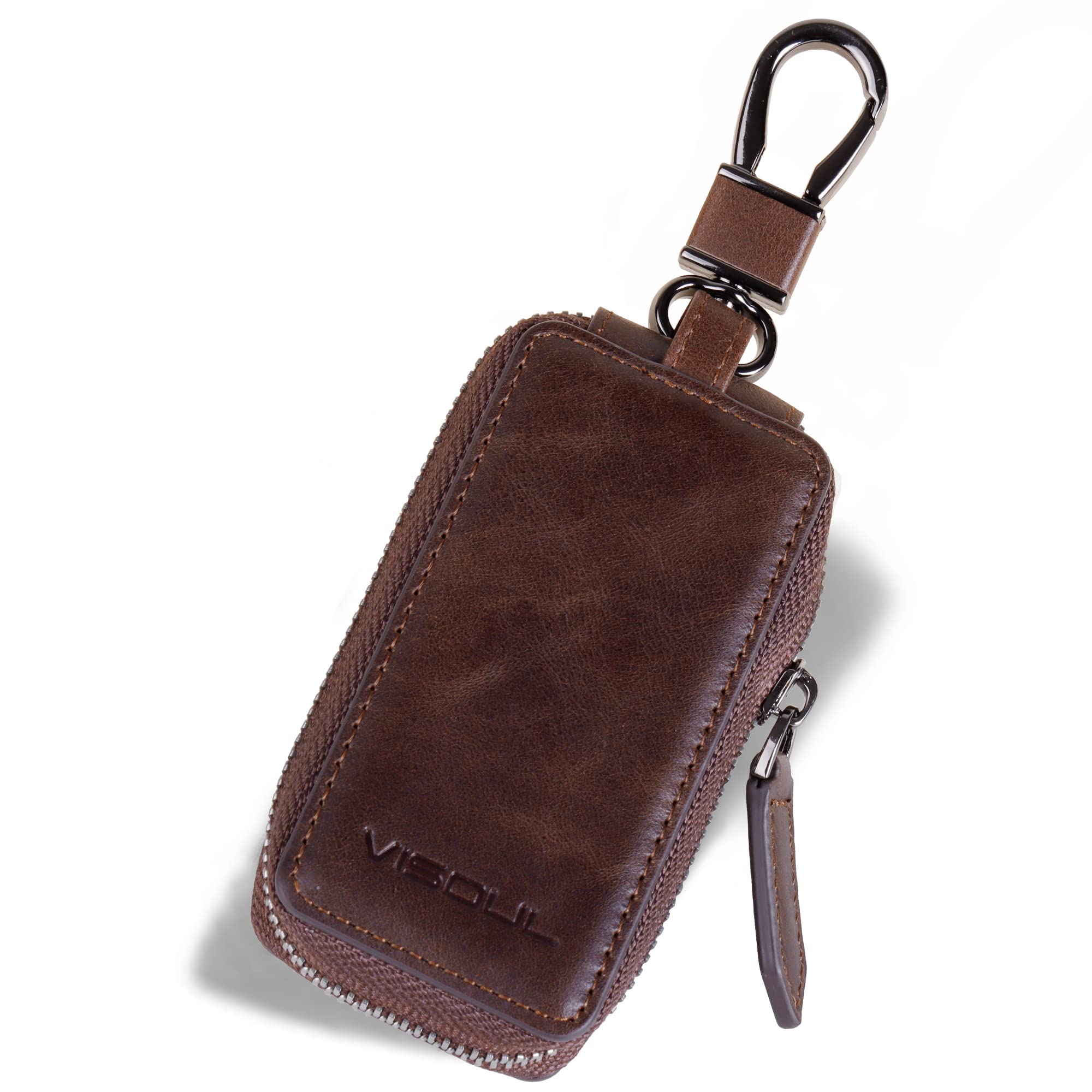 [VISOUL] スマートキーケース 本革 カバー型 キーホルダー 牛革 メンズ スマートキー 車 本革 キーカバー (D型上下開け チョコレート)