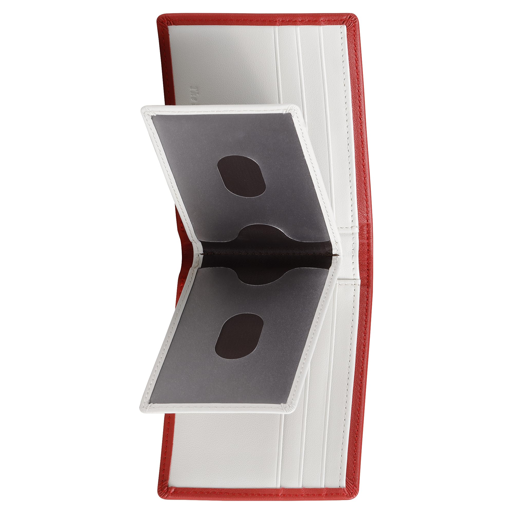 [VISOUL] 免許証ケース 本革 定期入れ 12枚カード入れ パスケース 免許証入れ 札入れ カードケース 牛革 カードケース 定期ケース メンズ レディース イタリア革ミニ財布 薄型カードケース 軽量ケース パスケース レッド・ホワイト