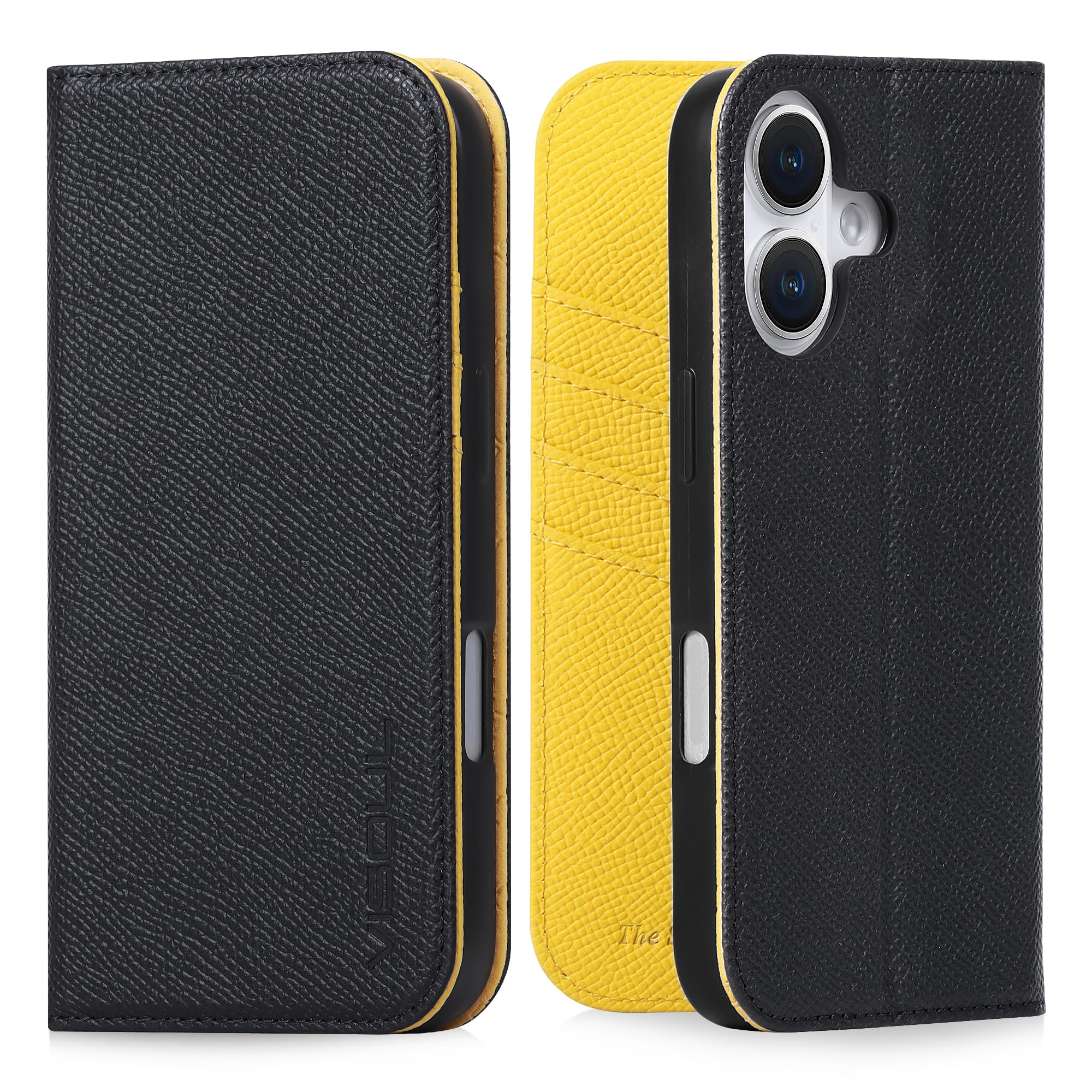 VISOUL iPhone16 Plus 対応ケース 手帳型 本革 スマホケース レザーケース 手帳型ケース アイフォン16 Plusケース カード収納 携帯ケース 全面保護 マグネット 柔軟なTPU素材 アイホン16 Plusレモン