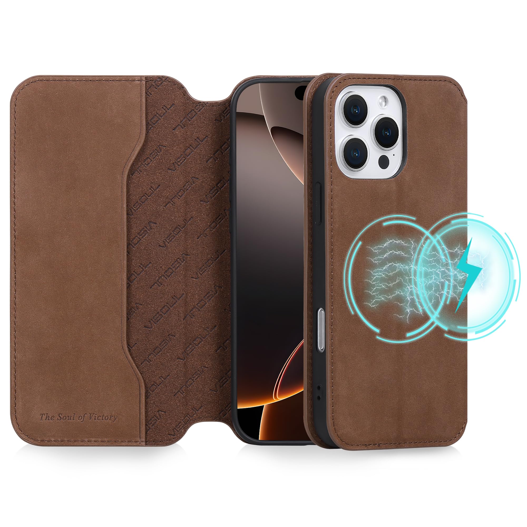 VISOUL iPhone16 Pro 対応ケース 手帳型 本革 アイフォン16Pro ケース MagSafe対応 スマホケース レザーケース 手帳型ケース カード収納 携帯ケース 全面保護 マグネット 柔軟なTPU素材 アイホン16 Pro チョコレート
