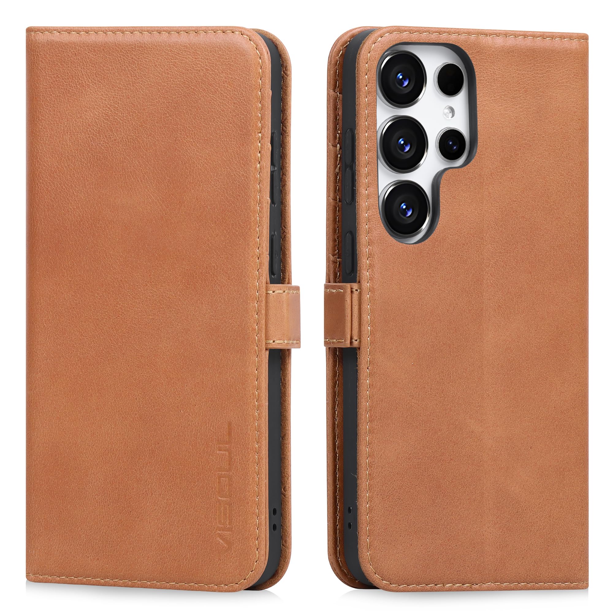 VISOUL Galaxy S25 シルーズ 対応ケース 本革 (ベージュ, Galaxy S25 Ultra)