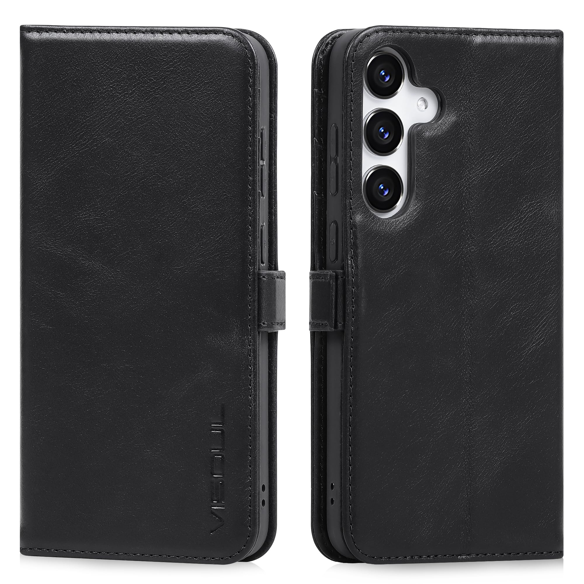 VISOUL Galaxy S25 対応 ケース 手帳型 本革 サイドグネット式 Samsung ギャラクシー S25 スマホケース レザーケース 折りたたみ携帯ケース カード収納 耐衝撃 スタンド機能付き 携帯カバー S25 ブラック