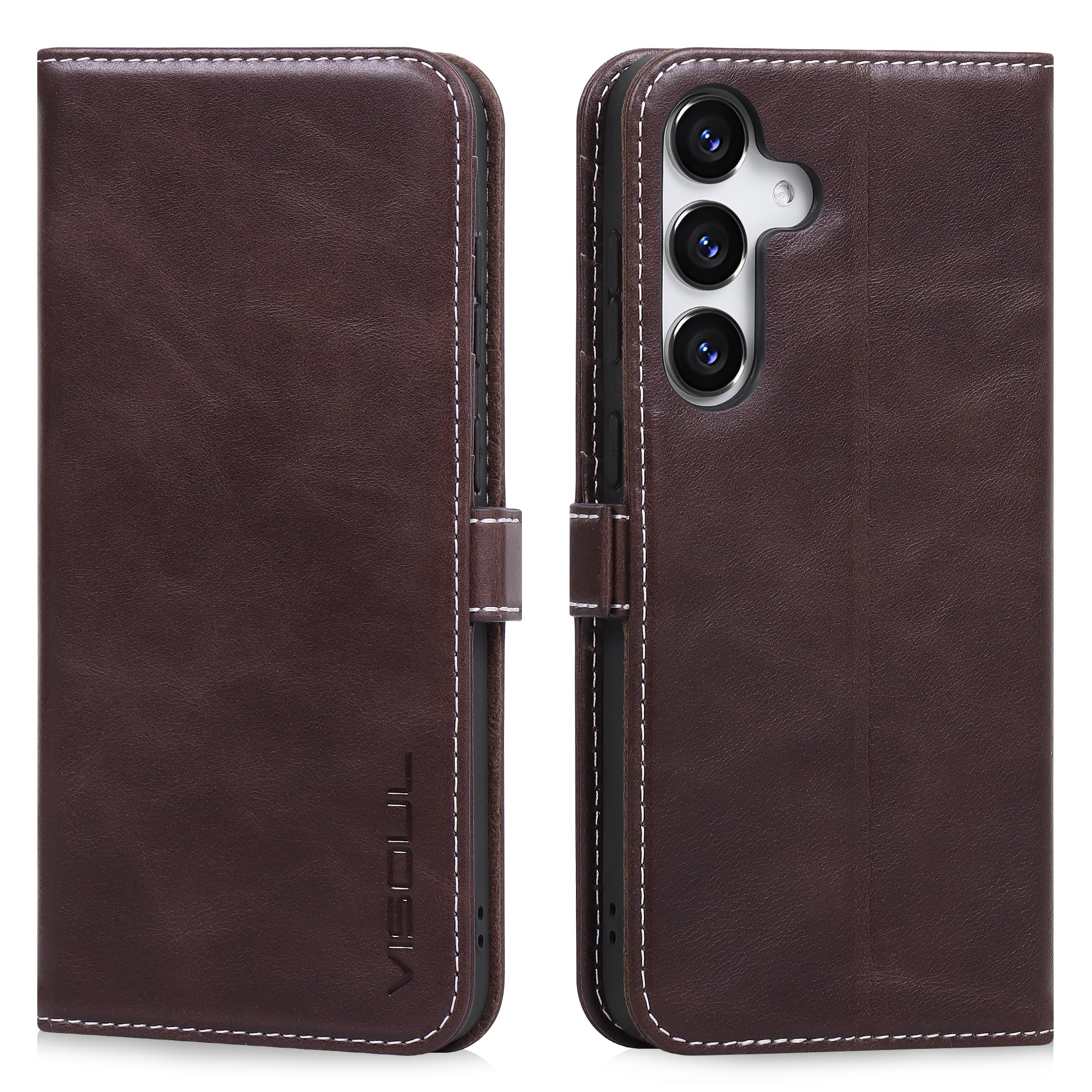 VISOUL Galaxy S25 Plus 対応 ケース 手帳型 本革 サイドグネット式 スマホ Samsung ギャラクシー S25 プラス 折りたたみ携帯ケース カード収納 耐衝撃 スタンド機能付き 携帯カバー S25 Plus チョコレート