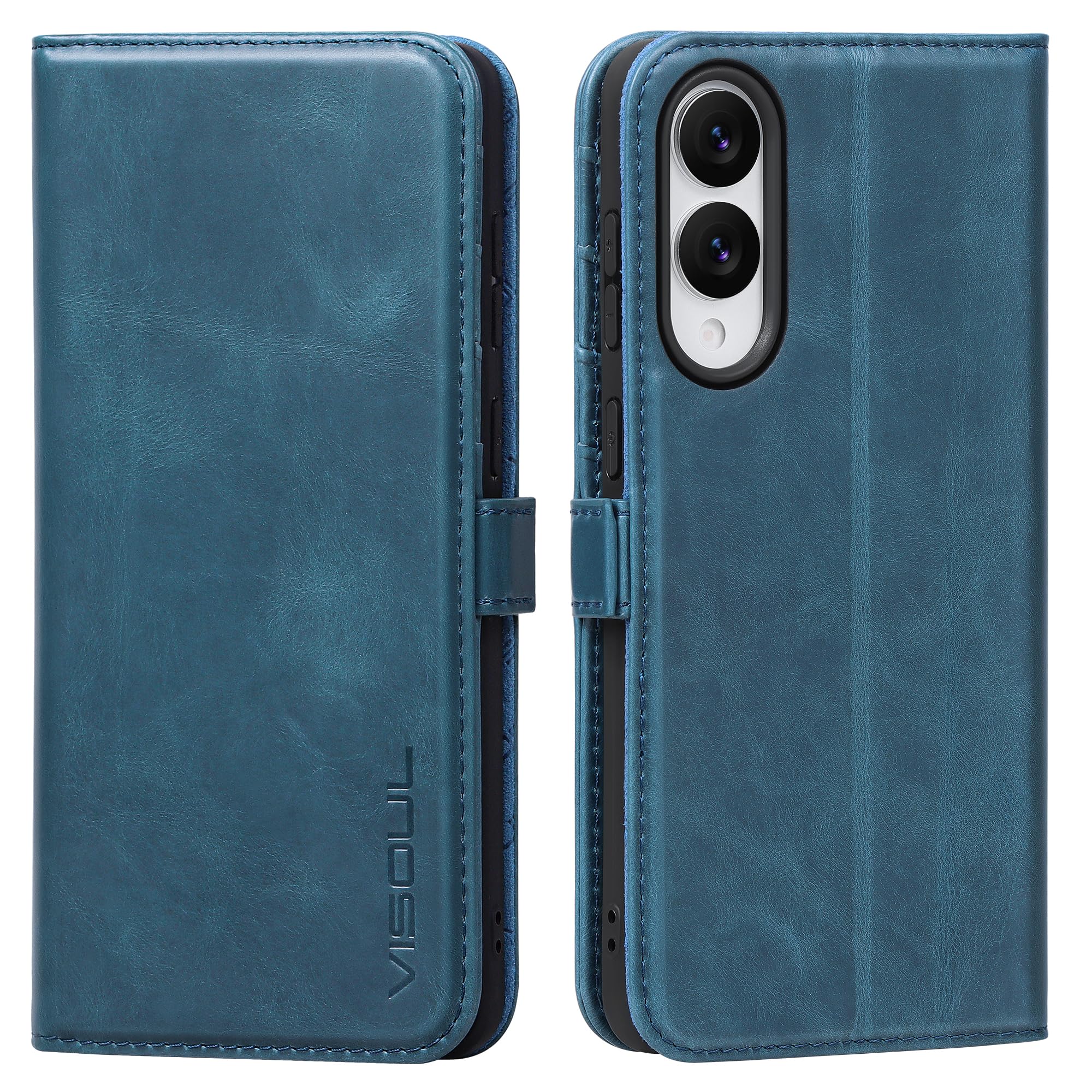 VISOUL Galaxy S25 Edge 対応 ケース 手帳型 本革 サイドグネット式 ギャラクシー S25 Edge スマホケース Samsung レザーケース 折りたたみ カード収納 耐衝撃 スタンド付き ブルー