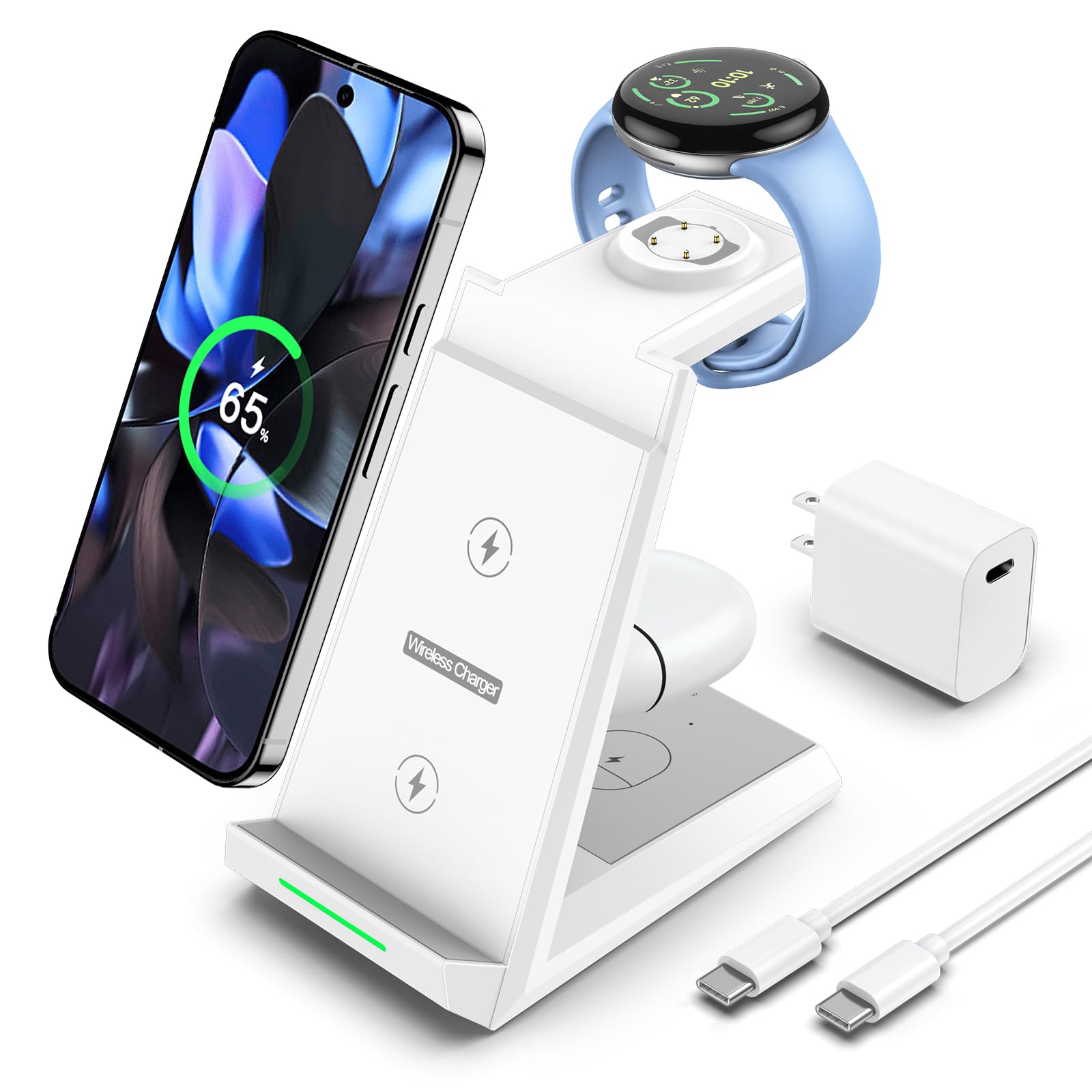 NANAMI 3in1 ワイヤレス充電器 Google Pixel専用 15W 高速充電 Pixel 10/9 Pro XL/9/Fold/8/7/7A/6 Pixel Buds Pro 2/Pro ピクセルウォッチ 3/2 Fitbit Versa 4/