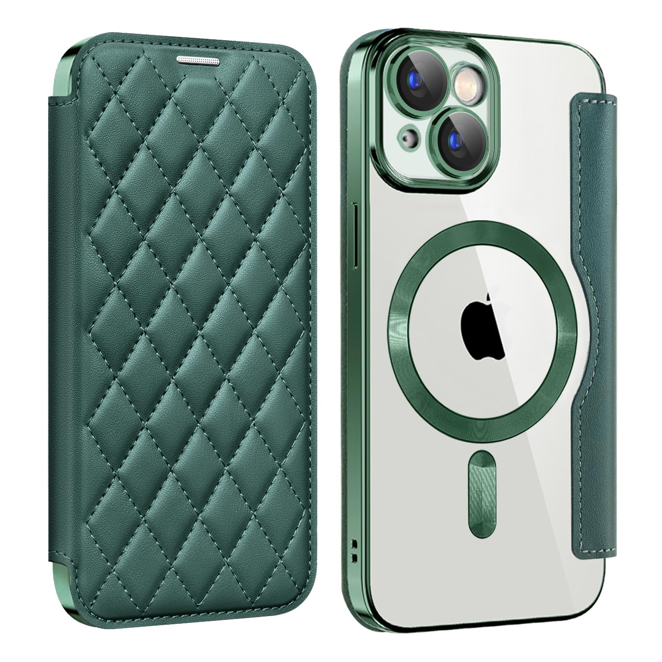 Rakuten - MuZiF iPhone 14 用 ケース 手帳型 Magsafe対応 クリア 背面 透明 キルティング 高級なPUレザー スマホケース カード収納 おしゃれ 韓国 人気財布型 カバー 軽量 アイフォン14 用 手帳カバー ケース (iPhone 14,グ