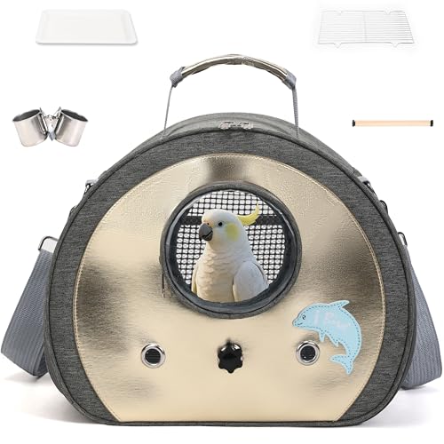 Hopeholic 最新型 鳥 キャリー 移動用ケージ 手提げ/肩掛け インコ 文鳥 手乗り キャリー リュック 豪華セット可愛い 軽量 止まり木付き 餌入れ 鳥 バード ケージ キャリーケース 持ち運び 散歩 避難 通院 おでかけ 鳥かご 移動用 折りた