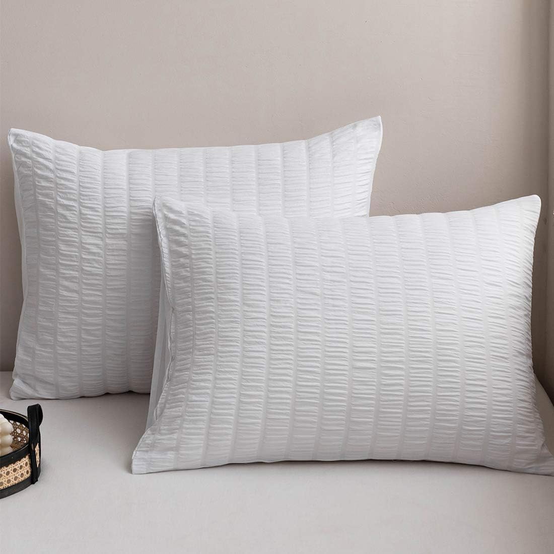Hopeholic 枕カバー 2枚セット ピローケース 43x63 シアサッカー生地 封筒式 まくらかばー 優しい肌触り柔らかい 洗い替え 速乾タイプ ピーチスキン加工 四季通用 ホワイト
