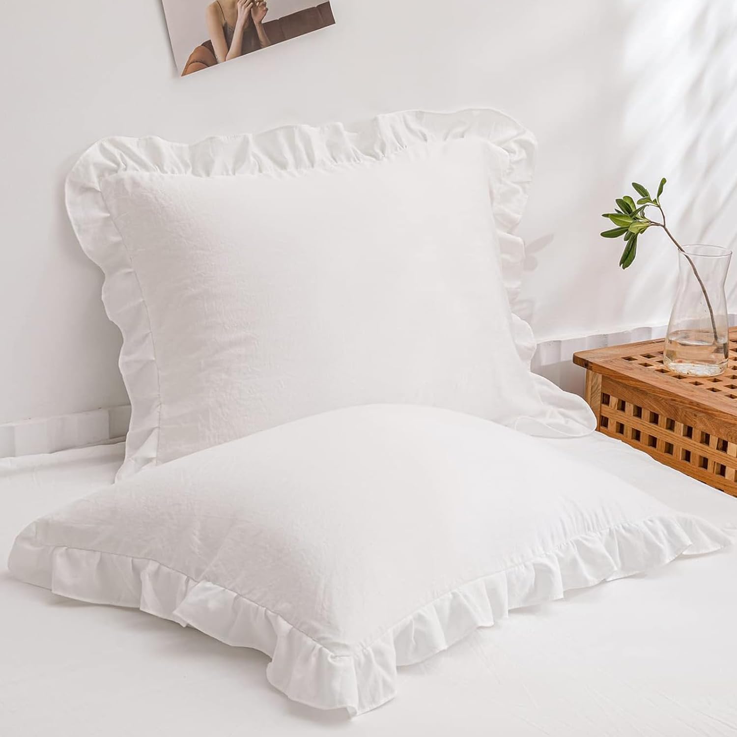 Hopeholic 枕カバー フリル 白 まくらカバー 43 63 2枚セット ピーチスキン加工 封筒式枕カバー かわいい 洗える おしゃれ オールシーズン ピローケース 通気 速乾 ホワイト