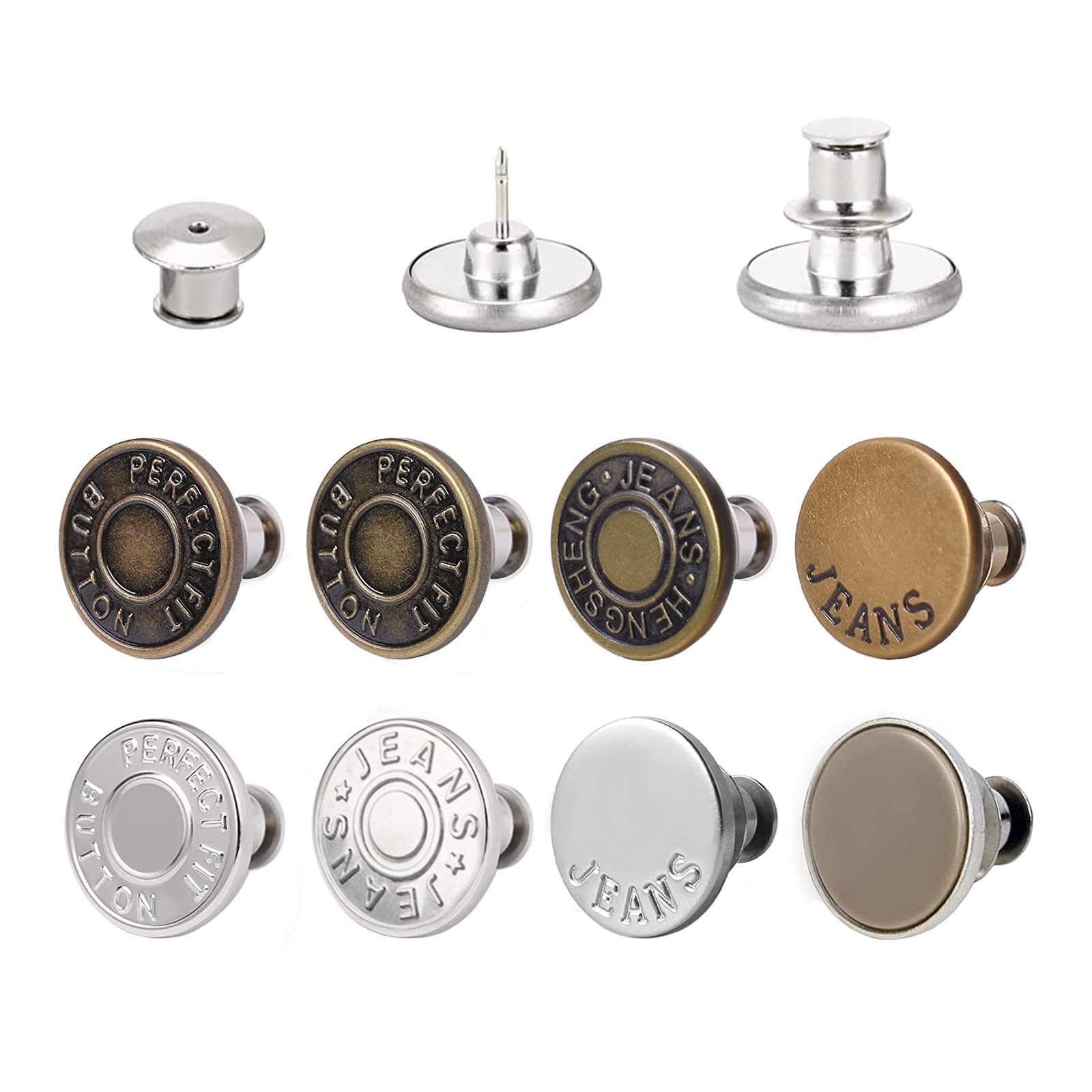 Topatrol ジーンズ 調整ボタン ボタンピン 金属ジーンズ ウエスト調整 縫い目ない ジーンズ 取り外し可能 取付簡単 縫製不要 ウエスト調整 ピン 置換 交換用 調節可能な金属 (1セット8個)