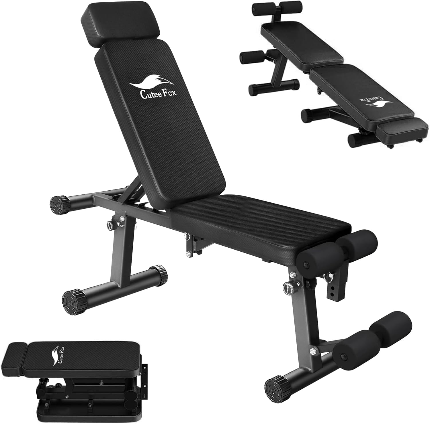 CuteeFox トレーニングベンチ フラットベンチ インクラインベンチ デクラインベンチ 折り畳み式 収納便利 耐荷重300KG ホームジム ベンチプレス 筋トレ 日本語説明書付き PD307-BHDJ (黒)