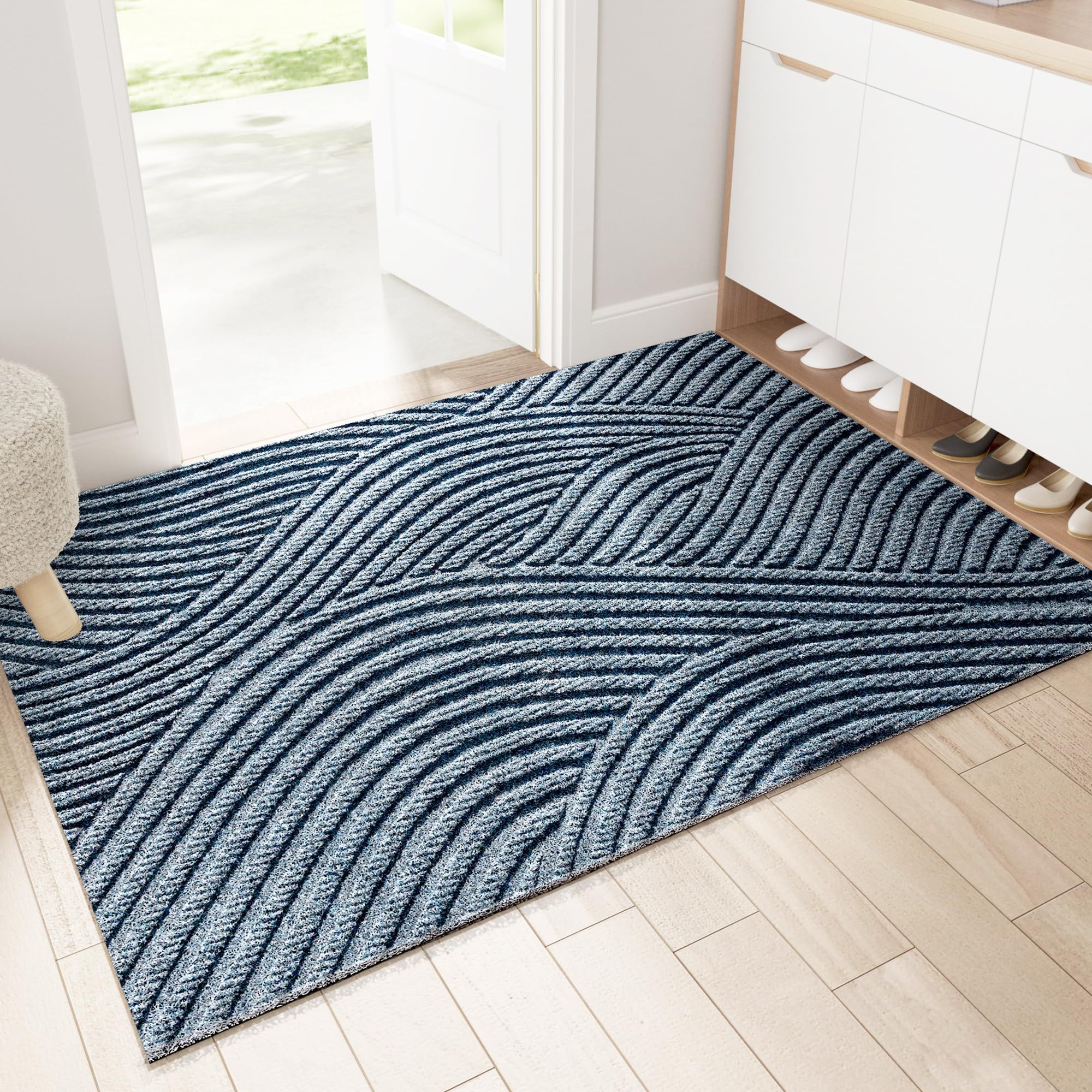 Rakuten - Hopeholic 玄関マット 屋外 北欧 風水 泥落としマット おしゃれ ドアマット 業務用 家庭用 洗える 玄関外マット 大判 滑り止め 長さ調整可能 水洗い お手入れ簡単 60×90cm ブルー