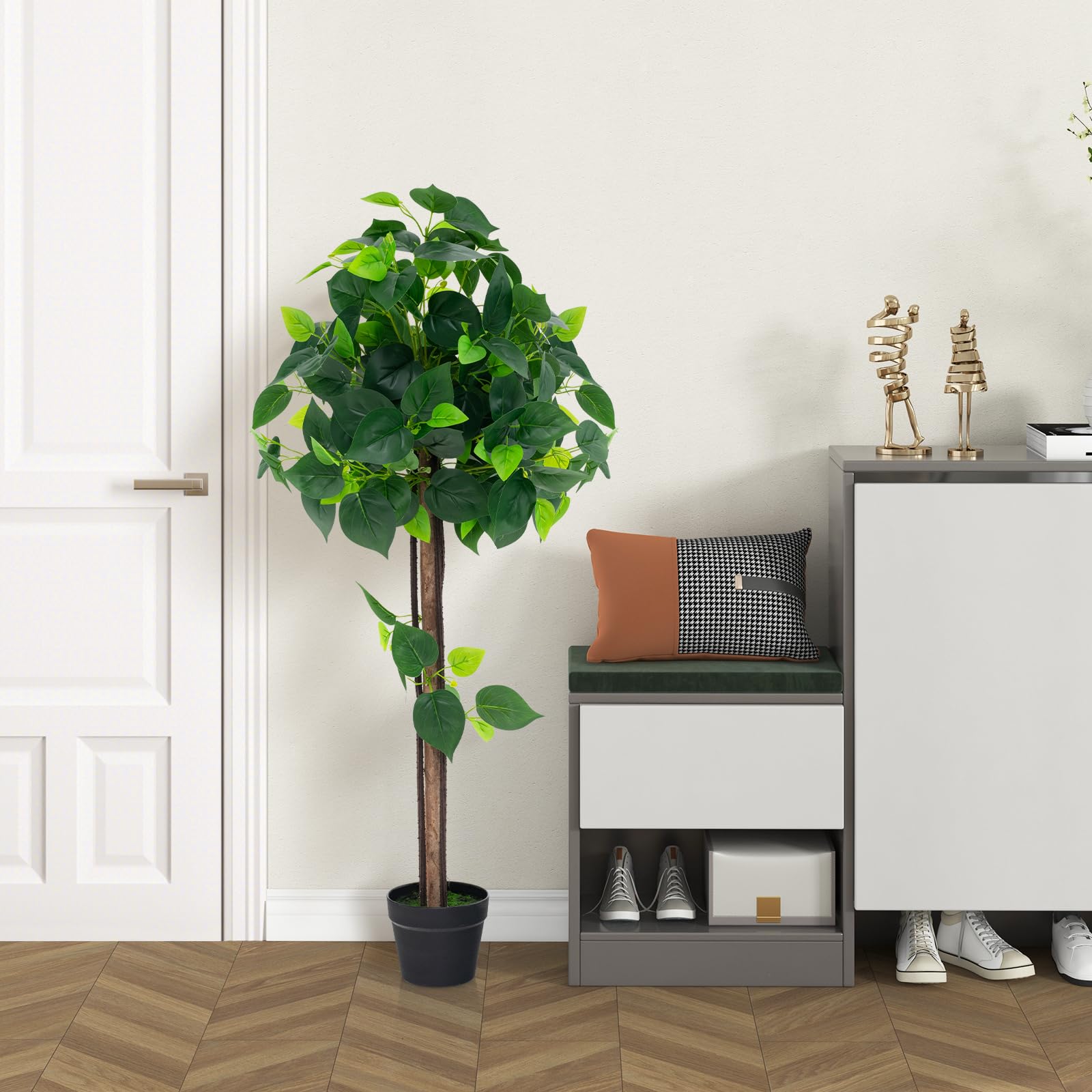 GYMAX フェイクグリーン 高さ114cm 人工観葉植物 フェイク植物 おしゃれ 鉢植え オフィス リビング 寝..