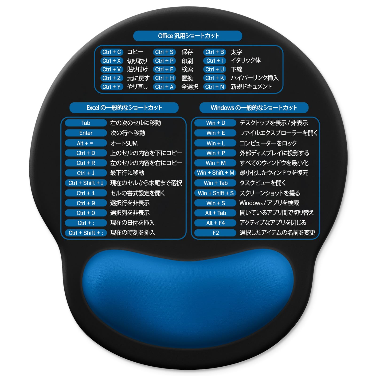 Senetem マウスパッド リストレスト付き|Office Excel Windows ショートカットキー印刷|PU滑り止め|低..