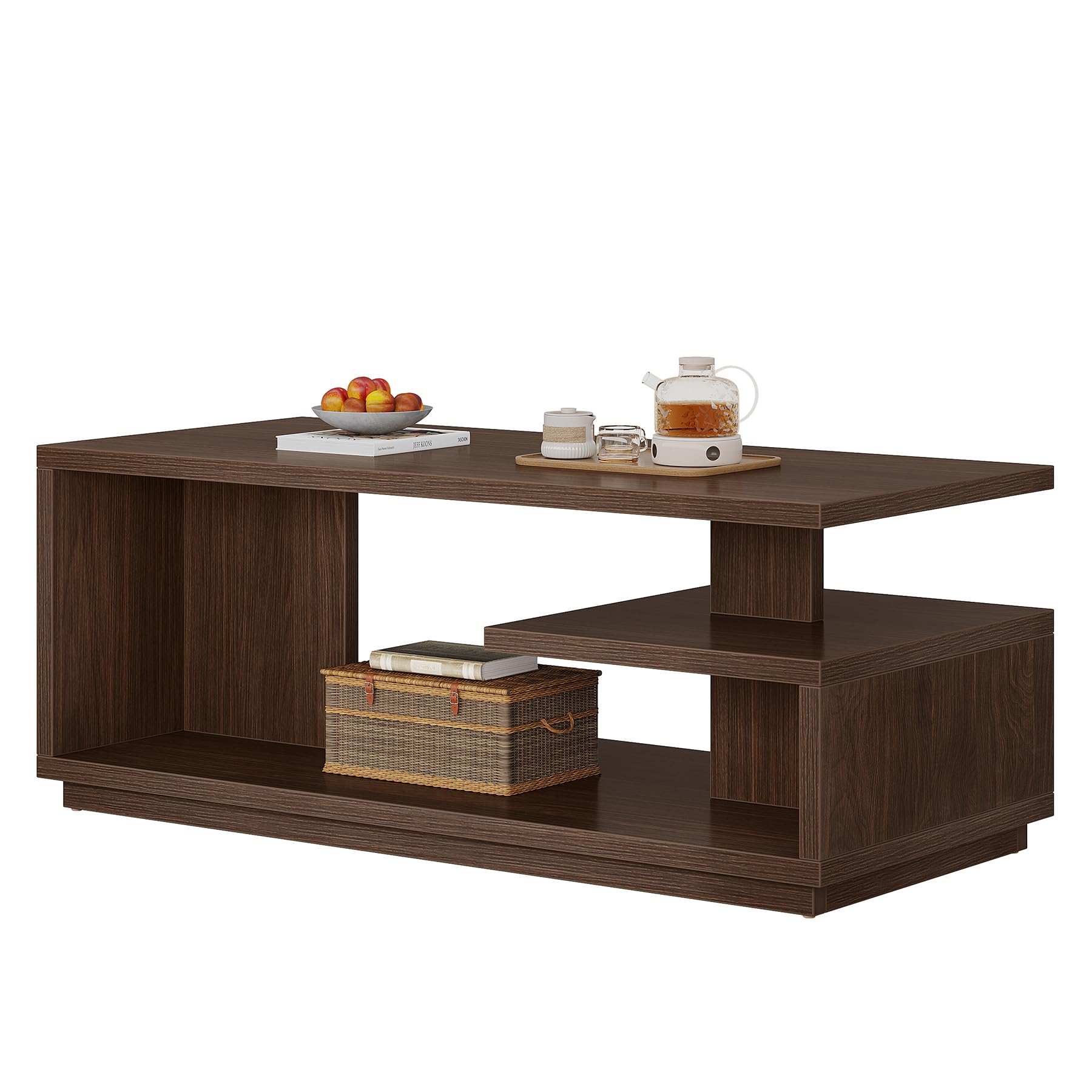 Tribesigns ローテーブル コーヒーテーブル センターテーブル 収納棚付き 大容量 木製 幅120×奥行60×高さ48cm