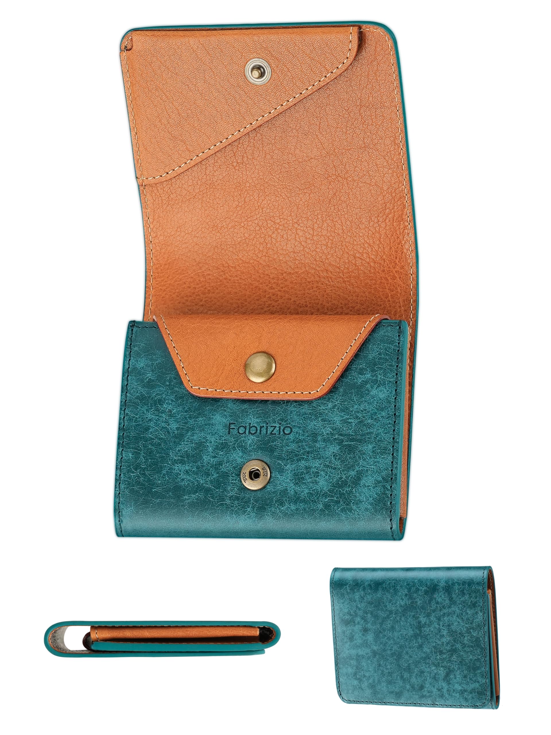 [ファブリツィオ] 財布 メンズ レディース 2つ折り 小銭入れ ミニ財布 小さい 薄い コンパクト 柔らかい 使いやすい イタリアン レザー 一流の革職人が作る 本革 (ペトローリオ)