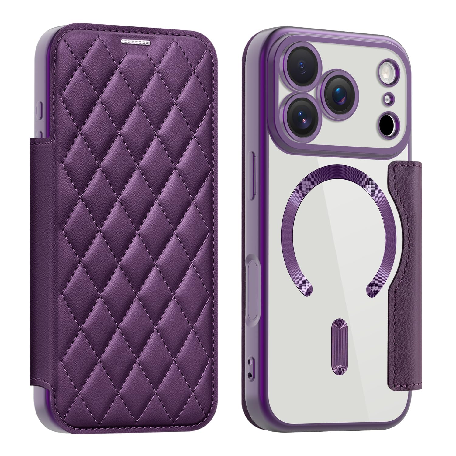 Rakuten - MuZiF iPhone 17 Pro 用 ケース 手帳型 Magsafe対応 クリア 背面 透明 キルティング 高級なPUレザー スマホケース カード収納 おしゃれ 韓国 人気財布型 カバー 軽量 アイフォン17 Pro用 手帳カバー (iPhone17