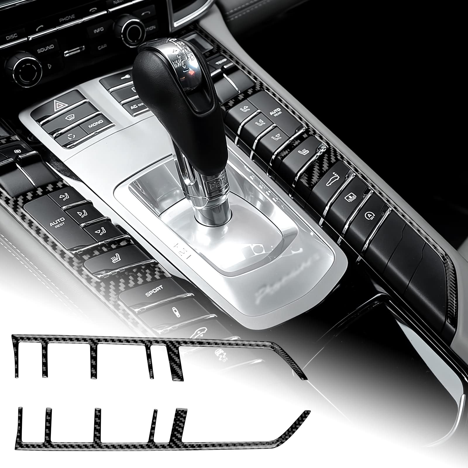 AIRSPEED ポルシェ パナメーラ 2010-2016専用 アクセサリーパーツ リアルハードカーボンファイバー製 カーギアボタンフレーム Porsche Panamera ギアシフトノブパネルトリムカバー 内装パーツ 装飾フレーム おしゃれ カスタム