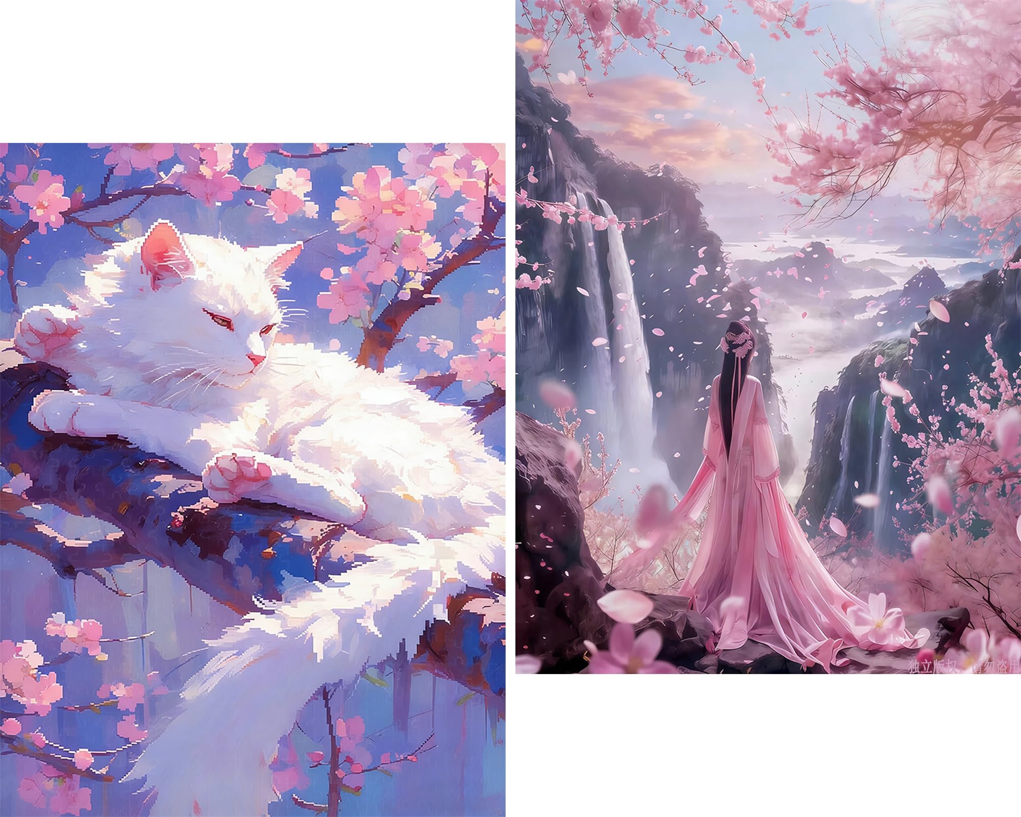 Rakuten - Amyaker ダイヤモンドアート キット 丸いビーズ 春の桜 2個セット ダイアモンドビーズ絵画キット DIY 手作り絵画 モザイクアート 5D モザイクアート ダイヤモンド塗装 全面貼り付けタイプ 30x40cm