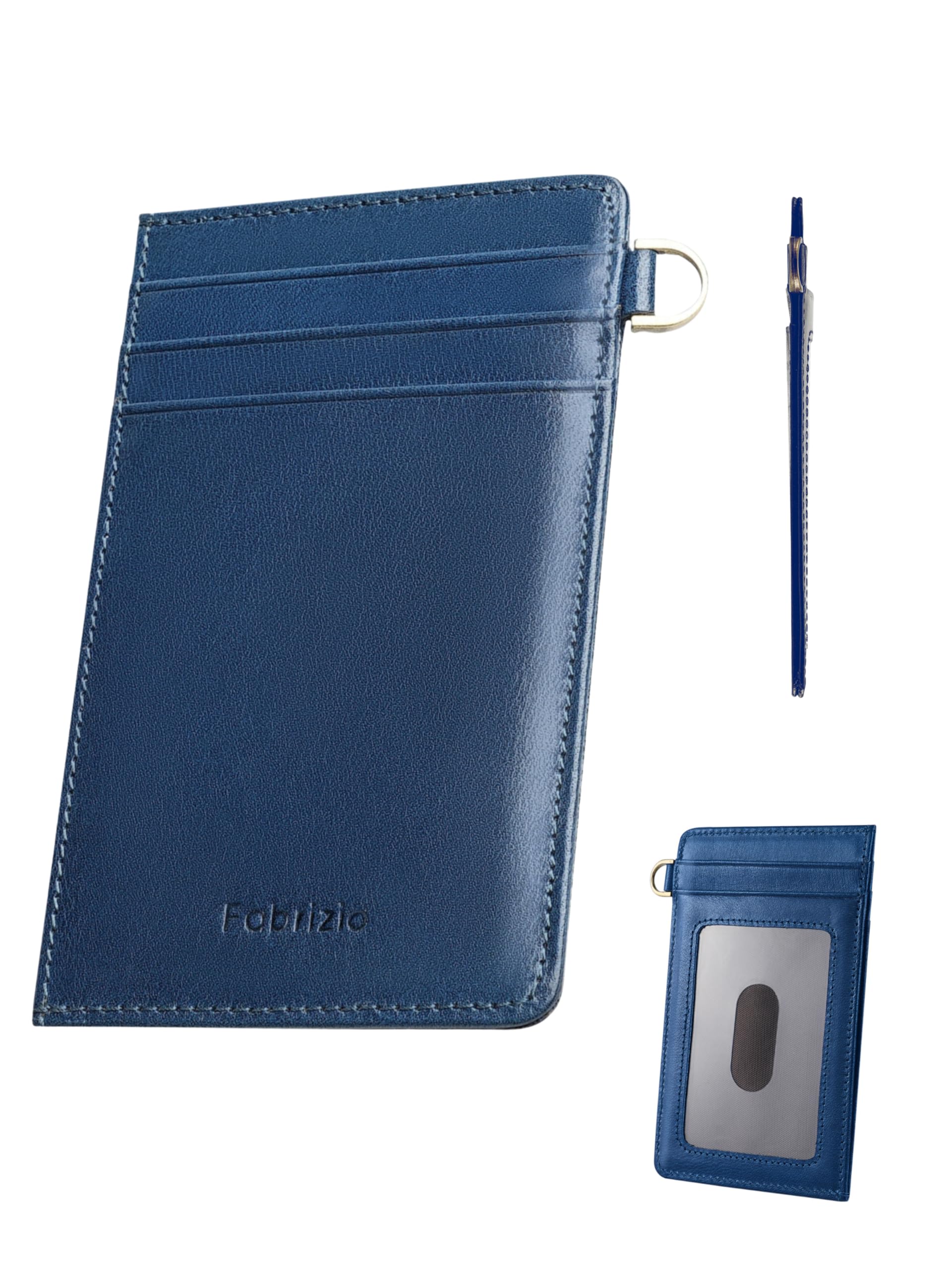 [ファブリツィオ] パスケース 定期入れ カードケース カード入れ メンズ イタリアン レザー 薄型 本革 カード入れ icカードケース カードホルダー 免許証ケース(ブルー)