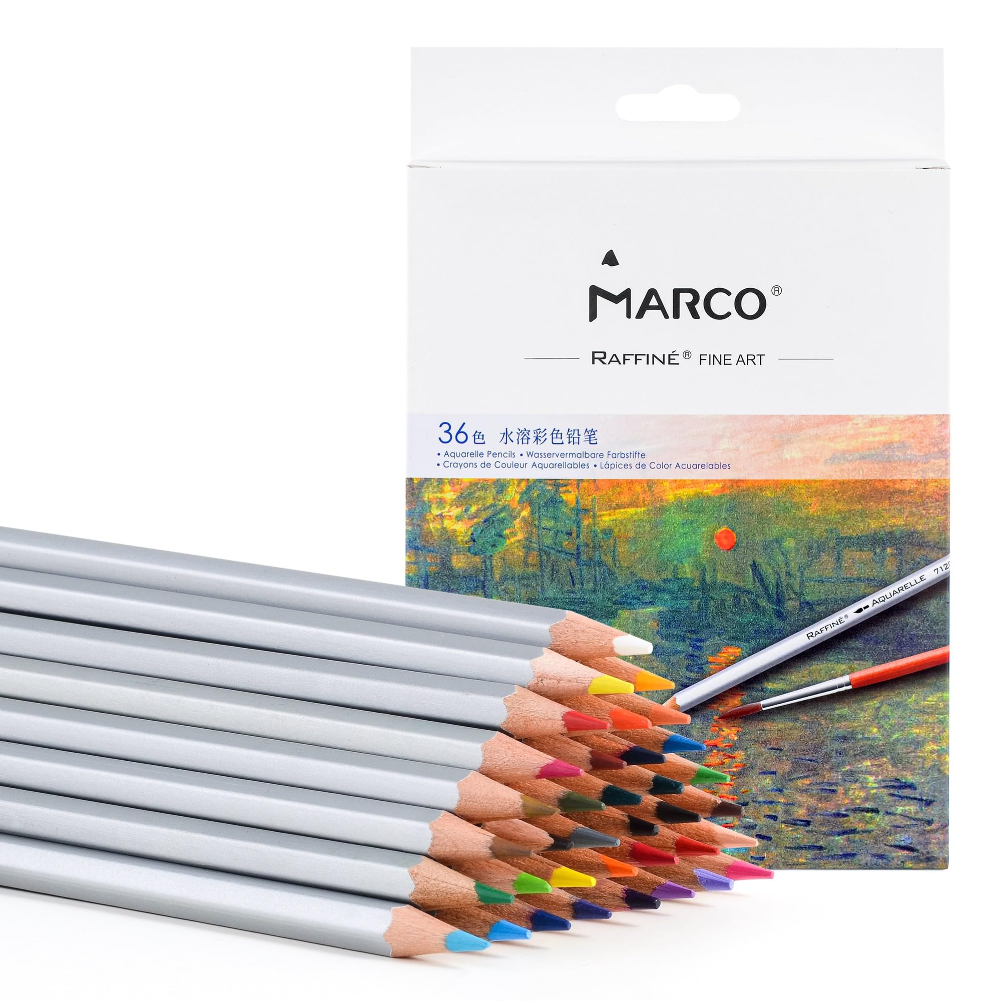Marco水性色鉛筆 36色セット6角軸 水溶性 入門者 毛筆が付き いろえんぴつ 木製 入学準備プチギフトスケッチ イラスト落書き 手帳 ノード デザイン、絵...