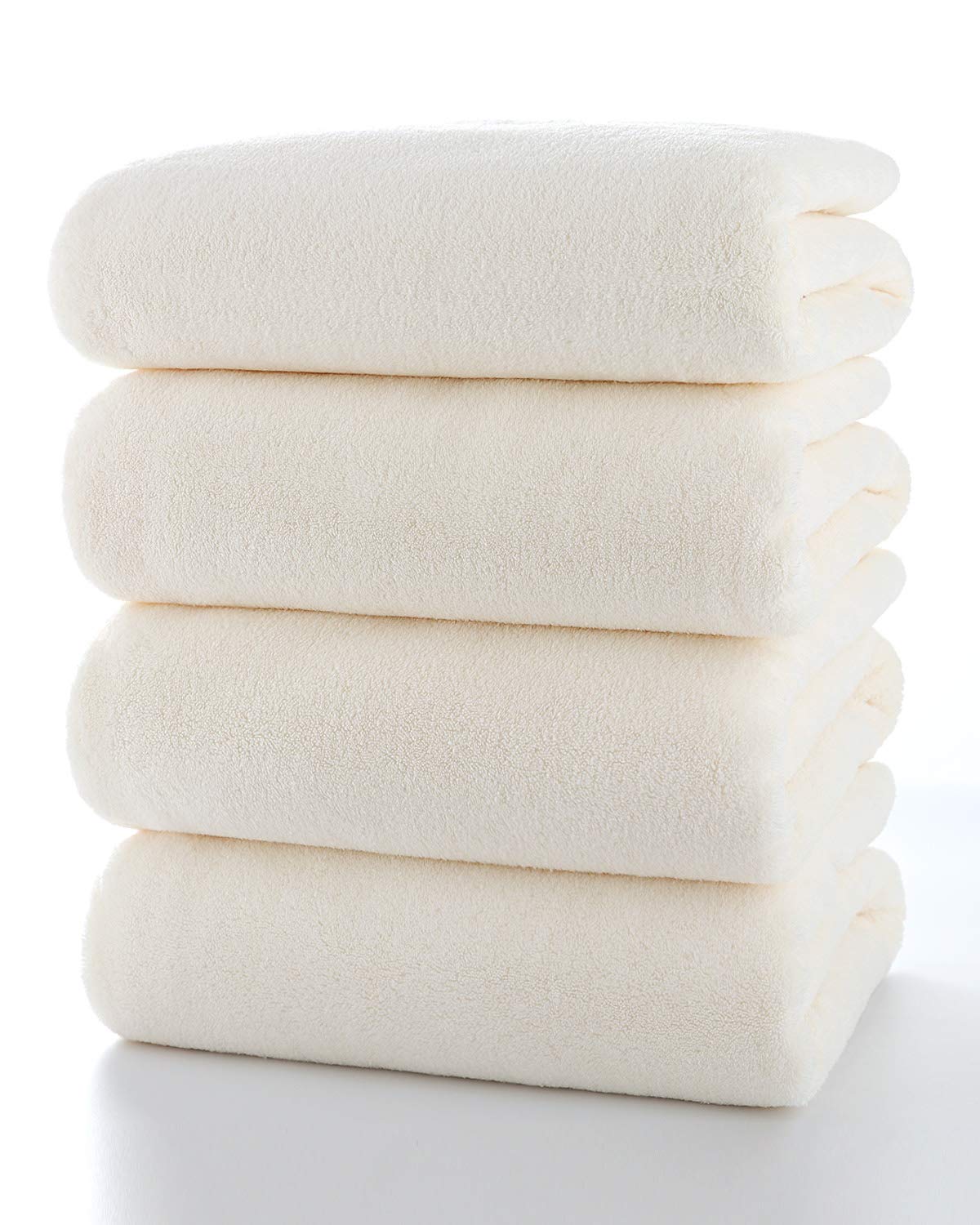 フェイスタオル [Lumimi 4枚セット アイボリー 約35*75cm ] ふわふわ 吸水 ホテル仕様 大判 タオル 柔らか肌触り 吸水速乾 エステ 業務用 サロンタオル スポーツなどにも最適 四季通用