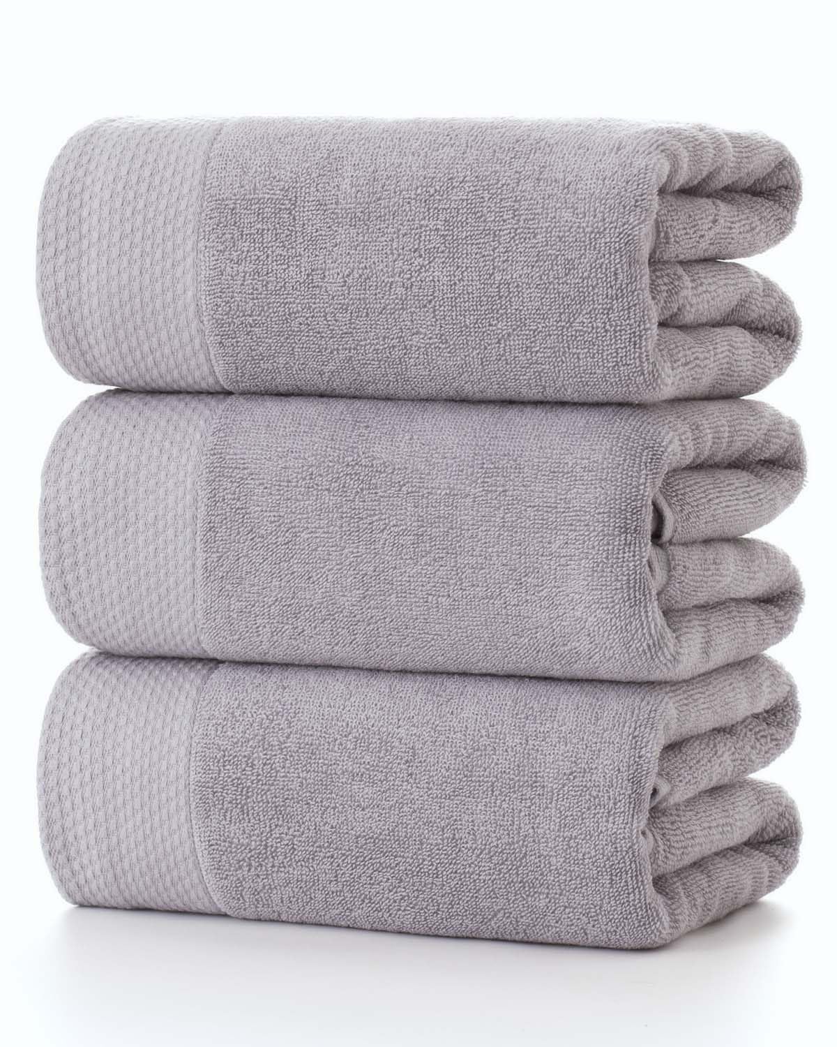 Lumimi バスタオル 綿100% 大判 ホテル仕様 ふわふわ[約70x140cm 3枚セット ライトグレー]高速吸水 速乾 耐久性 業務用 サロン お風呂上がり 柔らかい 素肌にやさしい 四季通用 バス用品