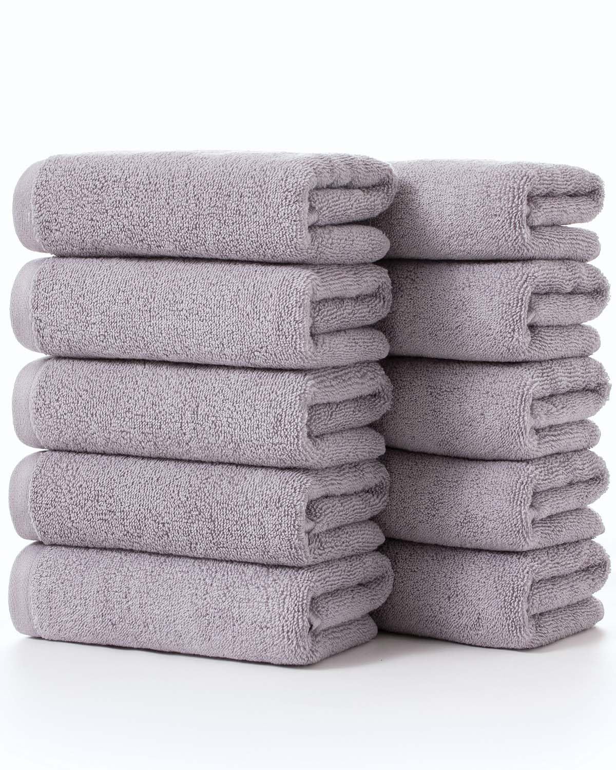 Lumimi フェイスタオル 綿100% ホテル仕様 ふわふわ[約34x74cm 10枚セット ライトグレー]瞬間吸水 速乾 耐久性 業務用 柔らかい お風呂上がり バス用品