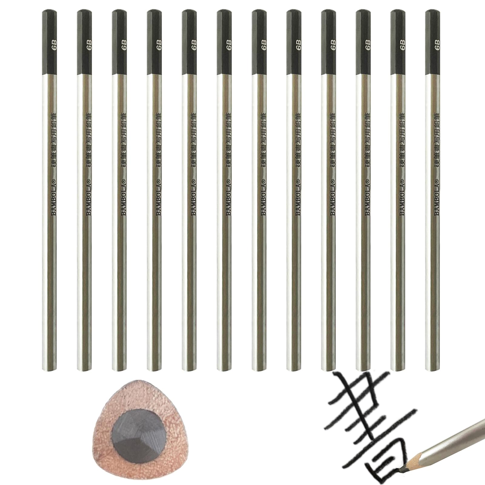 筆圧弱めの子供に 6 B 硬筆書写用かきかた鉛筆 濃く太芯 書き方鉛筆 6b 三角軸 書きやすい 丈夫で芯が折れにくい 低学年用 銀軸 小学生鉛筆 入学準備 12本1ダース