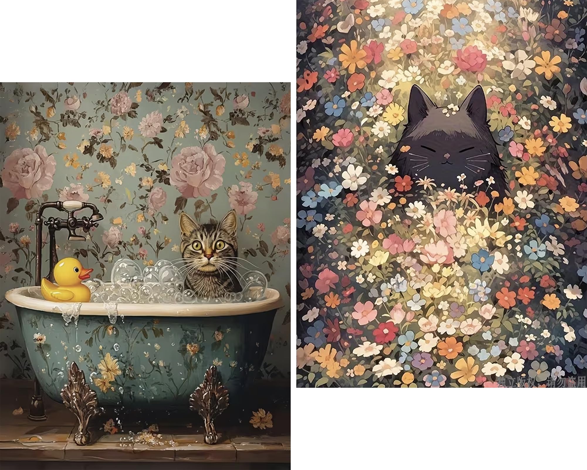 Rakuten - Amyaker ダイヤモンドアート キット 丸いビーズ 花と眠る猫 2個セット ダイアモンドビーズ絵画キット DIY 手作り絵画 モザイクアート 5D モザイクアート ダイヤモンド塗装 全面貼り付けタイプ 30x40cm