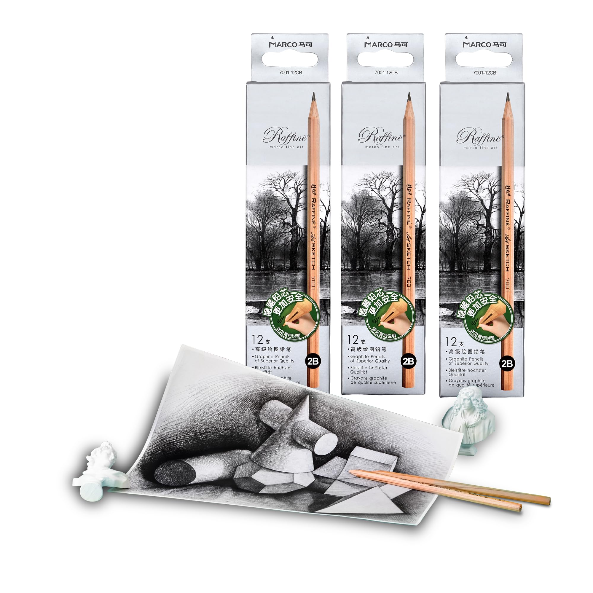 Marco 7001 木製鉛筆 デッサン用エンピツ プロフェッショナル スケッチ用木製鉛筆 六角軸 (7001-2B, 36..