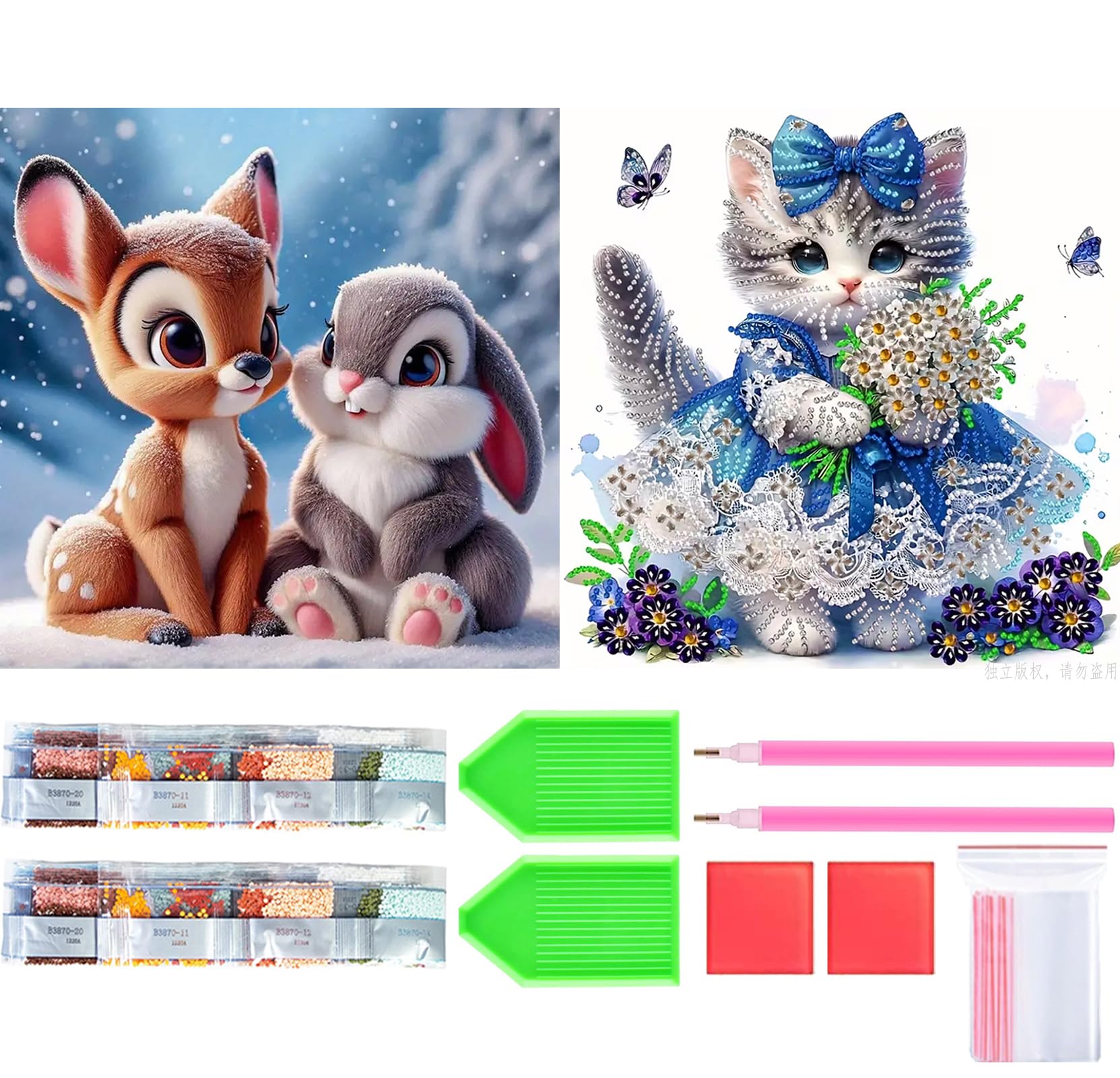 Rakuten - Amyaker ダイヤモンドアート キット 丸いビーズ リス ねこ 2個セット ダイアモンドビーズ絵画キット DIY 手作り絵画 モザイクアート 5D モザイクアート ダイヤモンド塗装 全面貼り付けタイプ 30x30cm