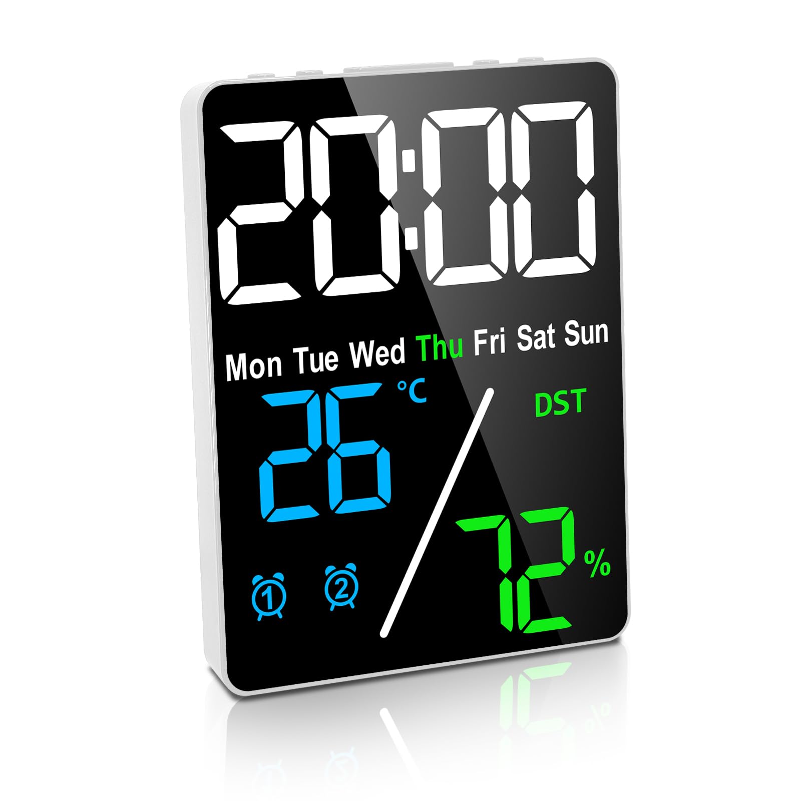 Reviday デジタル 覚まし時計 多機能LED 常時点灯 大音量 温度・湿度表示 ヌーズ機能 3段明るさ調整 時..