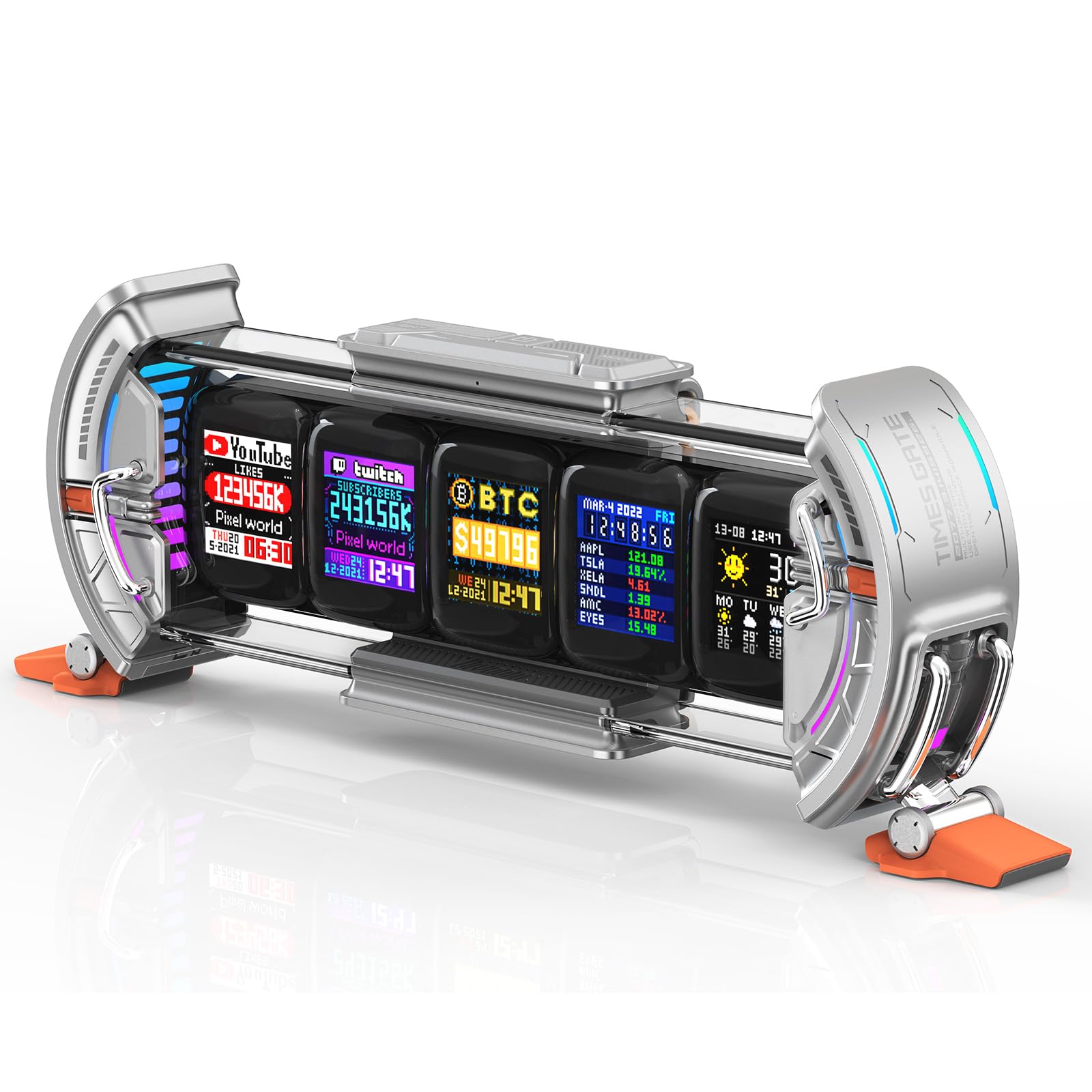 【ゲーミングデスク最適化】Divoom Times Gate デスク情報ハブ サイバーライト【5スクリーン自由編集:時計/天気予報/SNS通知&ファンの数/カレ...