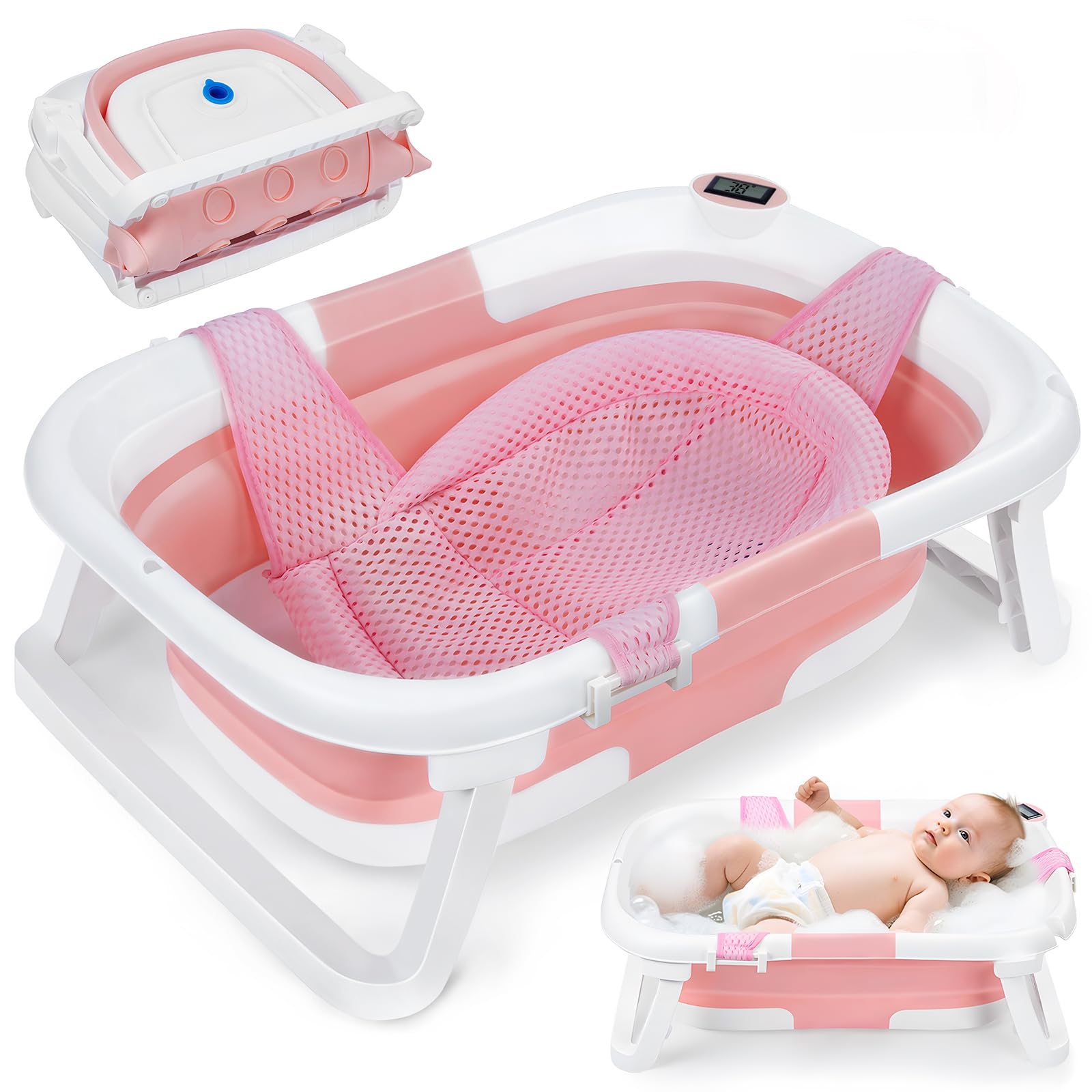BQKOZFIN ベビーバス 折りたたみ 赤ちゃん お風呂 【湯温計付】 沐浴 ベイビーバス ベビー 浴槽 新生児..