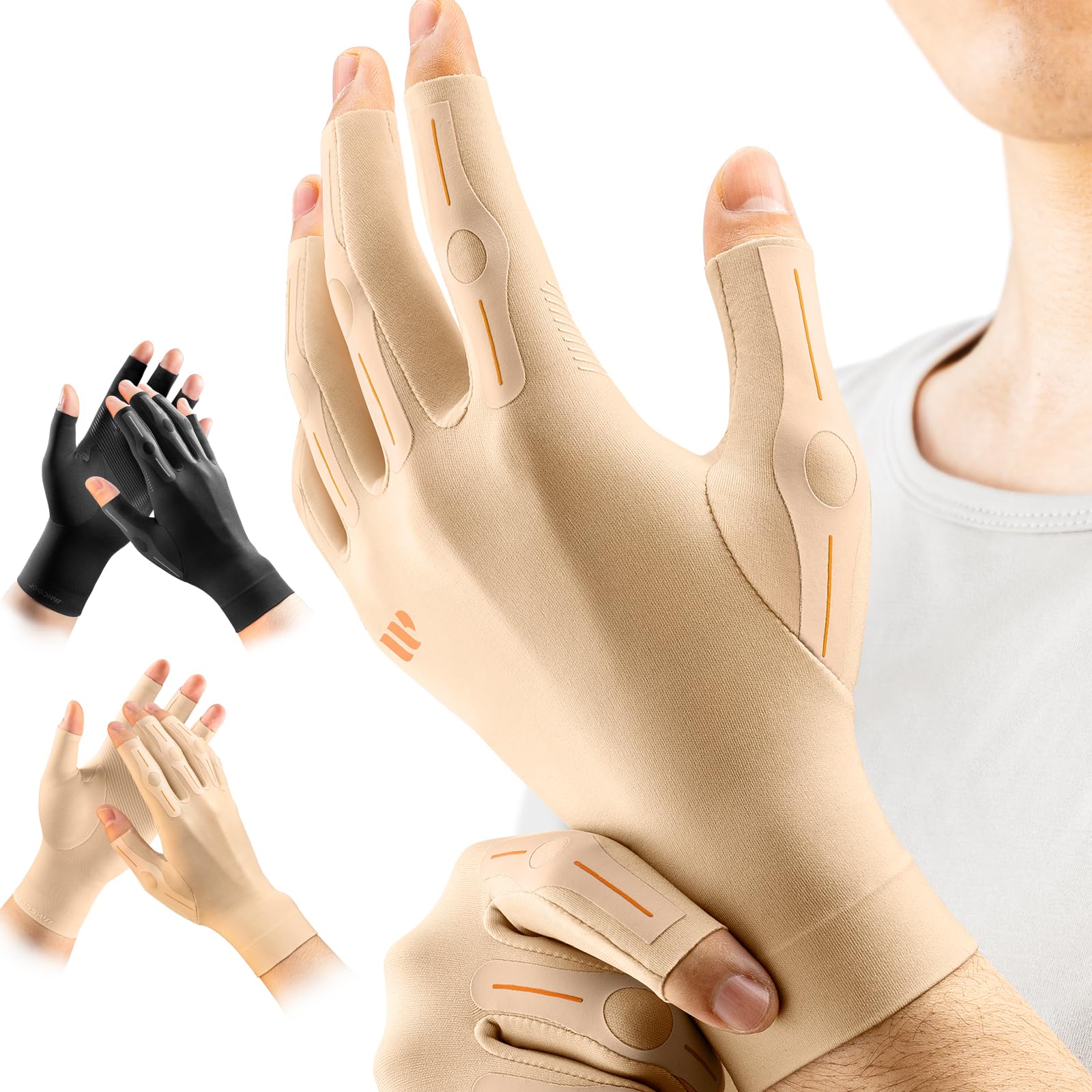 WHCOOL 指サポーター 【医用級勾配着圧】 着圧手袋 指強化 関節腱鞘 負担軽減 もう朝のこわばりを心配ない 防臭 抗菌 吸汗速乾 滑り止め ゲーミング手袋 薄型 防寒グローブ 男女兼用 スマホ操作 肌色 XSサイズ