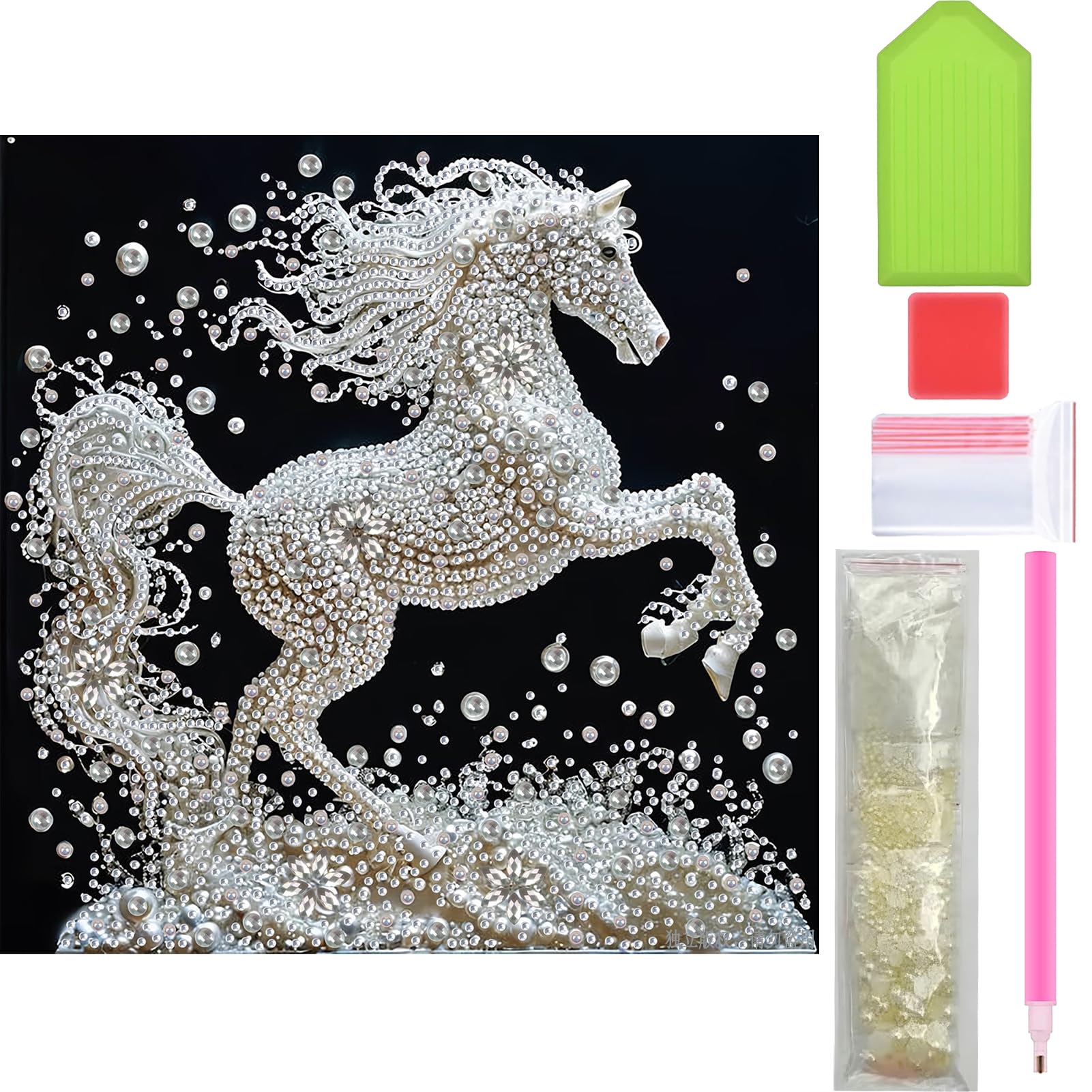 Rakuten - Amyaker ダイヤモンドアート キット パールアート パールビーズ絵画キット DIY 手作り絵画 モザイクアート 5D モザイクアート パール塗装 30x30cm 真っ白馬