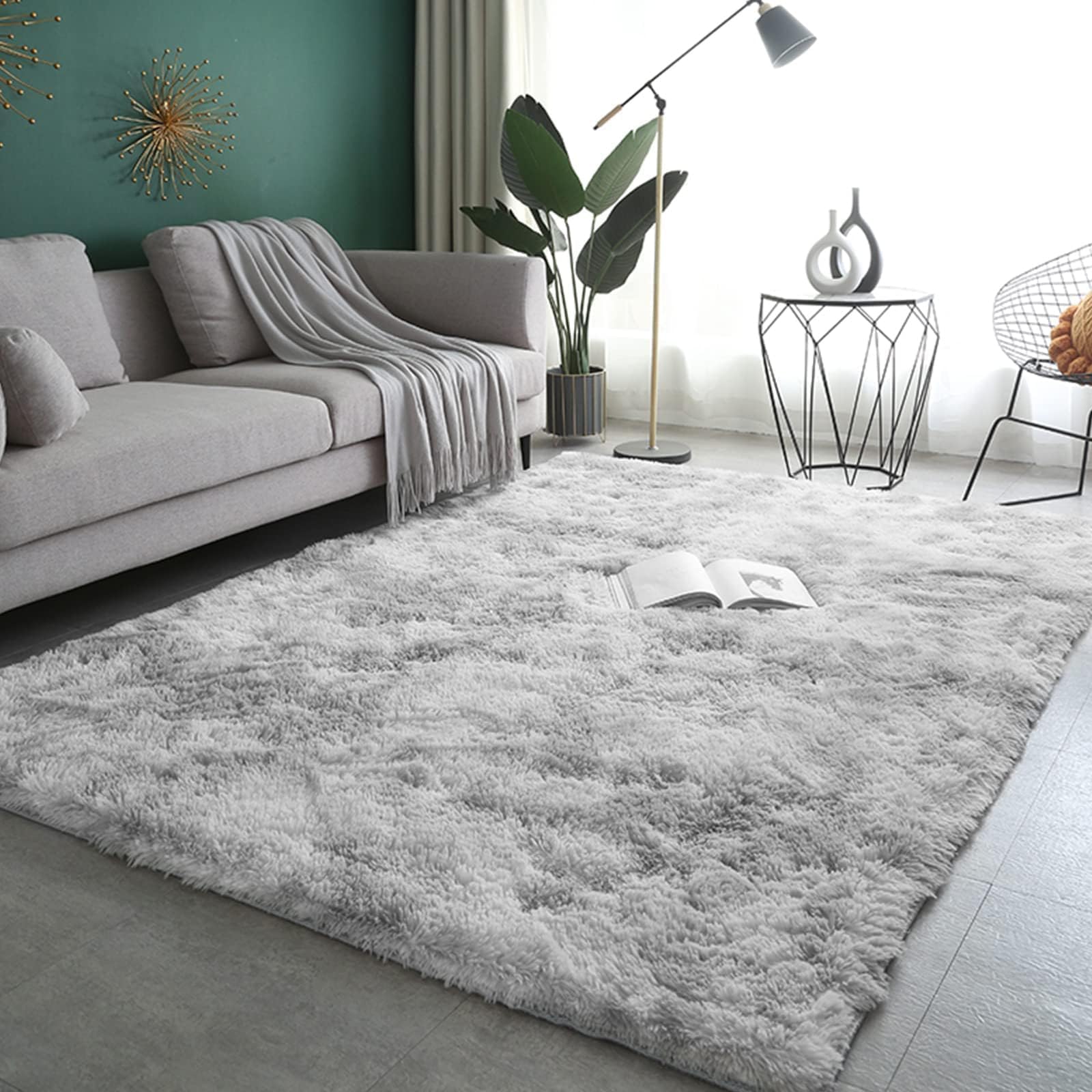 Rakuten - ラグマット カーペット 洗えるラグ 185x185cm 北欧風シャギーラグ ふわっとした手触り 防音絨毯 厚手じゅうたん 滑り止め付き オールシーズン快適に使用 正方形 ROCYJULIN（ライトグレー 約2畳 ）