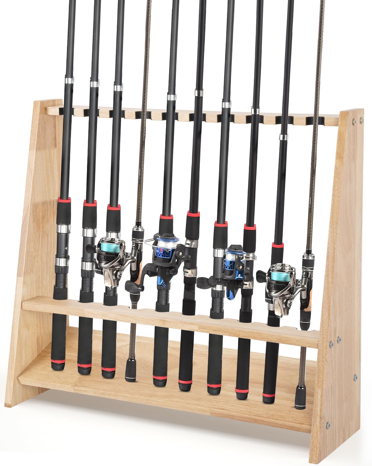 BQKOZFIN ロッドスタンド 木製 片面10本用 釣り竿スタンド 釣竿立て ナチュラル