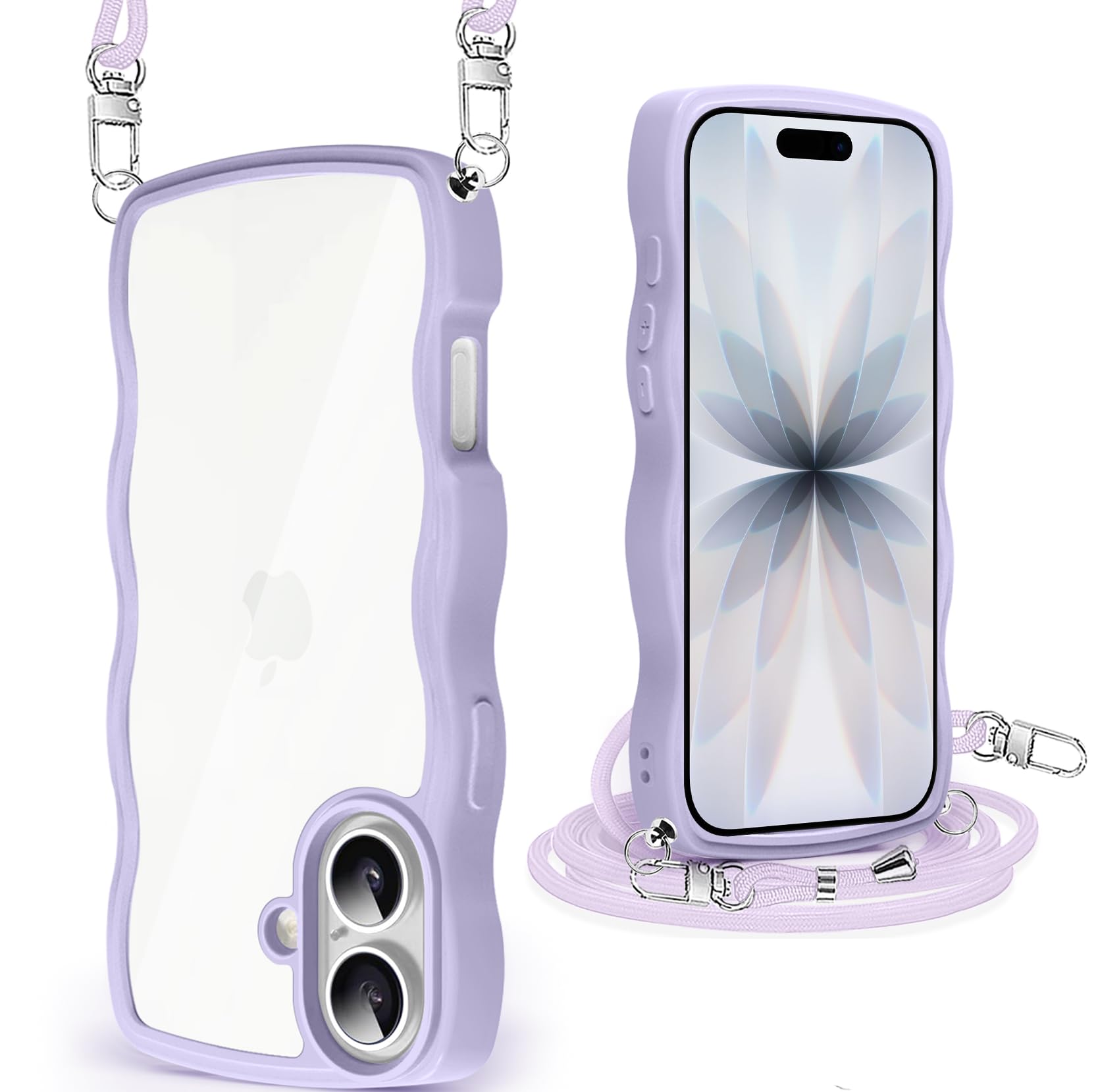 iPhone 17 用 ケース クリア ショルダー アイフォン 17 用 カバー うねうね 透明 人気 かわいい 耐衝撃 スマホケース ストラップ付き ..