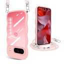 Pixel 9 ケース クリア ショルダー ストラップ付き かわいい 波状フレーム グーグル ピクセル 9 カバー 人気 全面保護 透明 スマホケー..