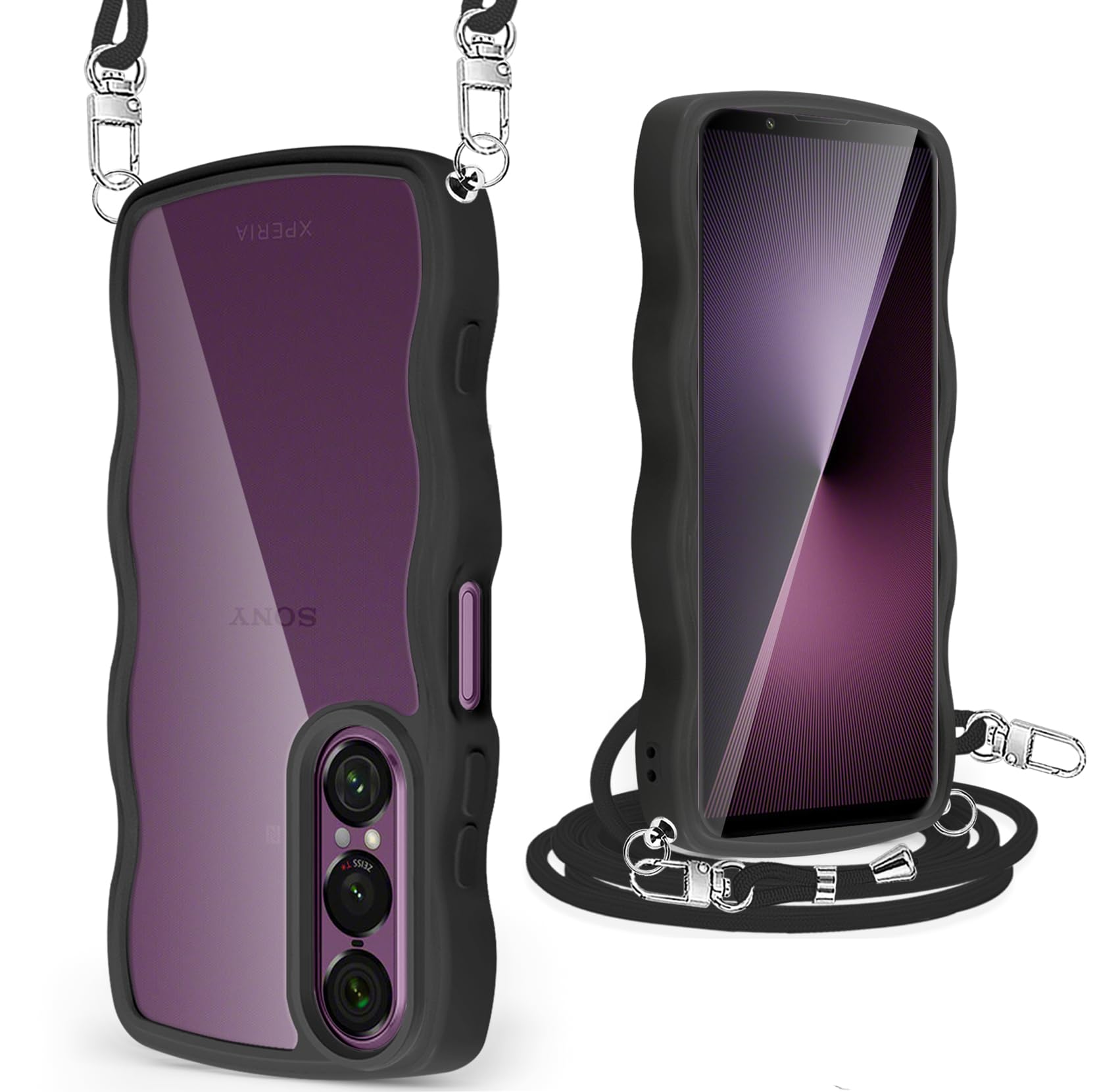 Xperia 1 VII ケース/SO-51F ケース クリア ショルダー エクスペリア 1 VII カバー うねうね 透明 人気 かわいい 耐衝撃 スマホケース ..