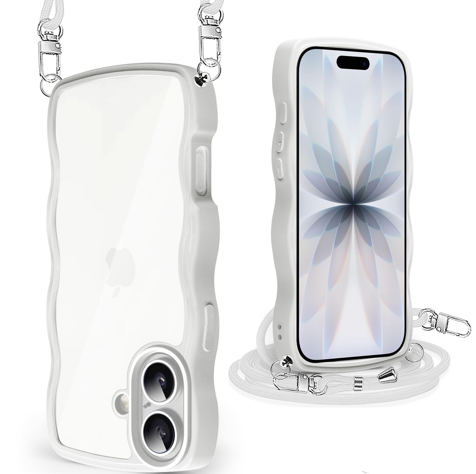 iPhone 17 用 ケース クリア ショルダー アイフォン 17 用 カバー うねうね 透明 人気 かわいい 耐衝撃 スマホケース ストラップ付き ..