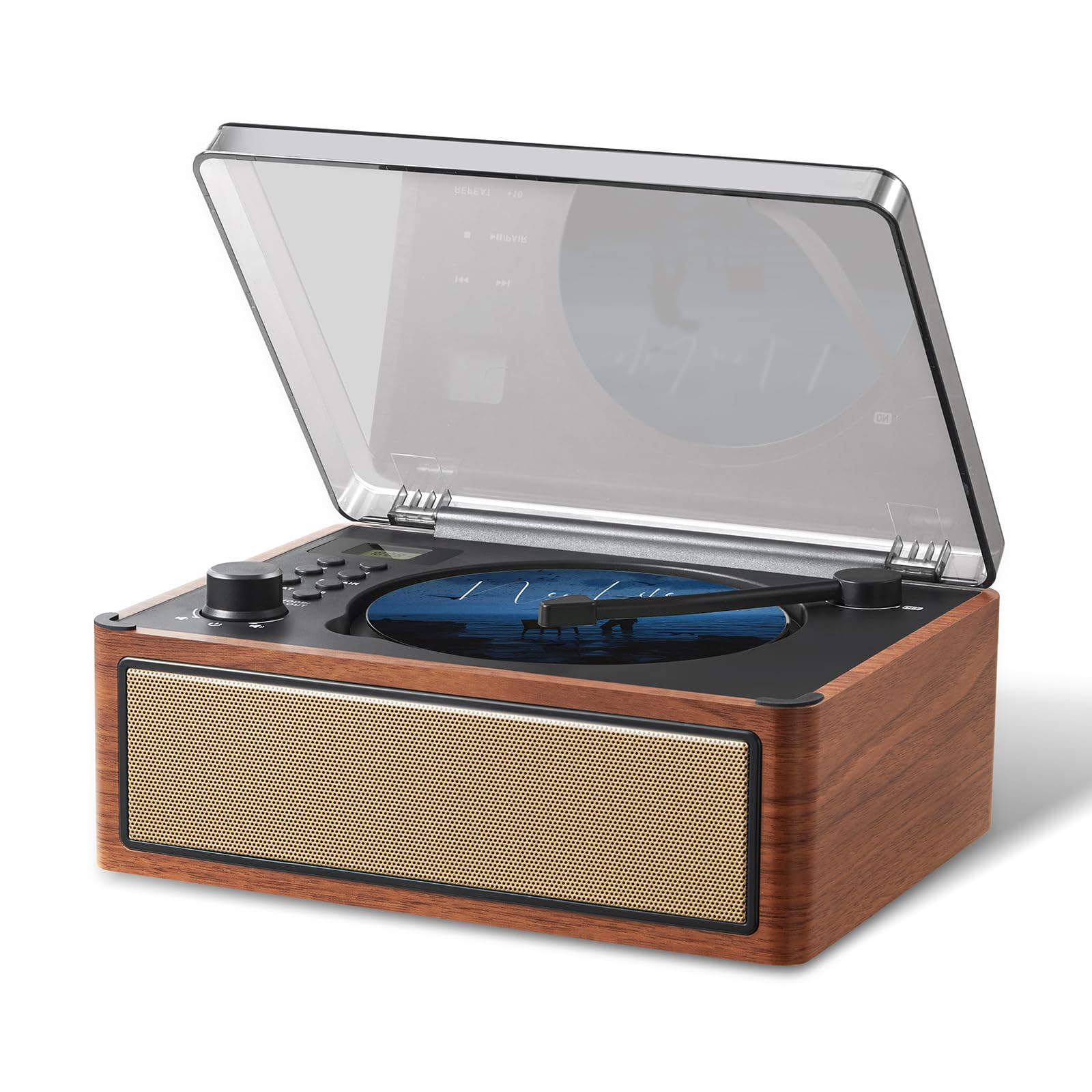 Gelielim CDプレーヤー Bluetooth5.3 受信＆送信 レトロ ステレオスピーカー内蔵 CDラジカセ 卓上置き ..