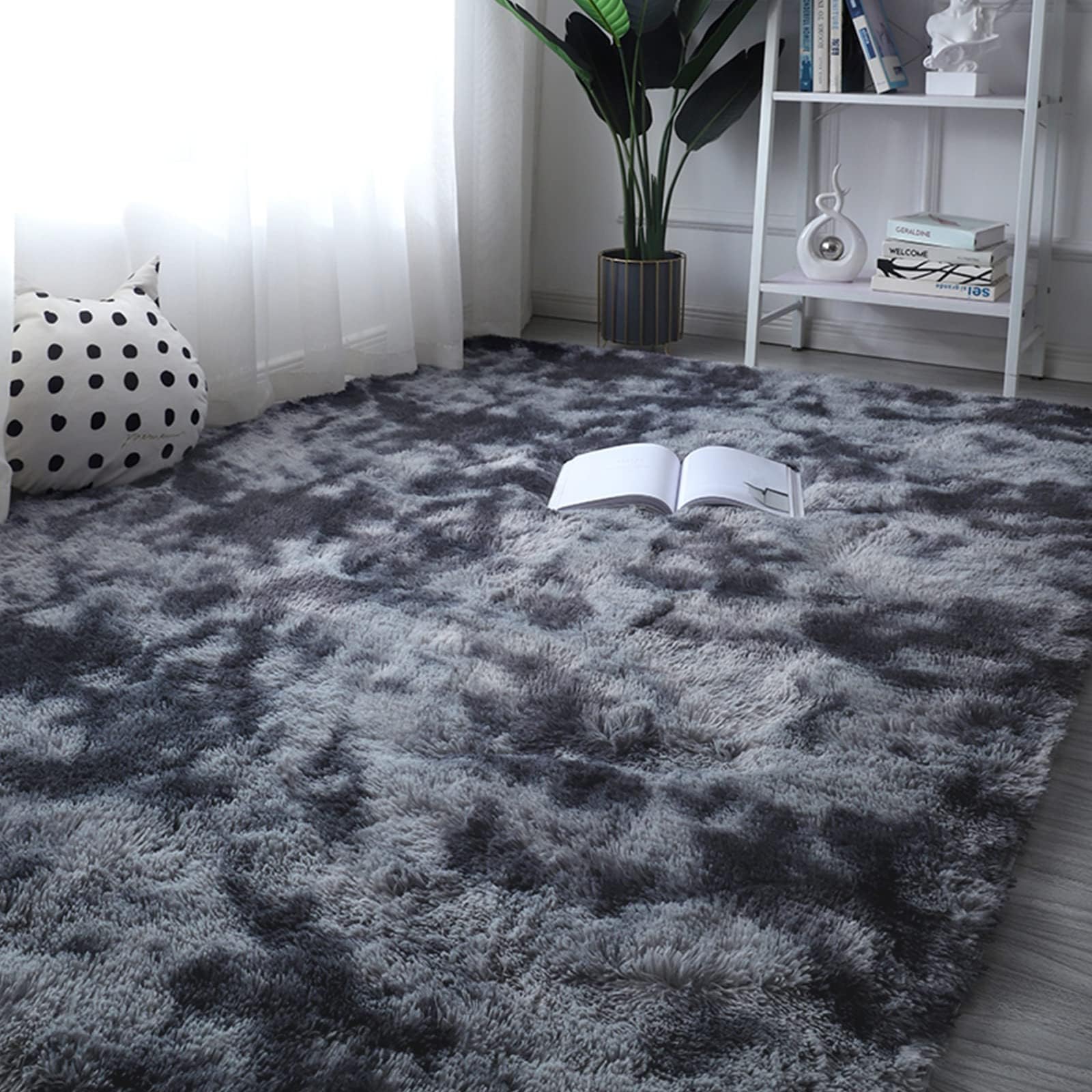 Rakuten - ラグマット カーペット 洗えるラグ 200x250cm 北欧風シャギーラグ ふわっとした手触り 防音絨毯 厚手じゅうたん 滑り止め付き オールシーズン快適に使用 正方形 ROCYJULIN（ダークグレー 約2畳 ）