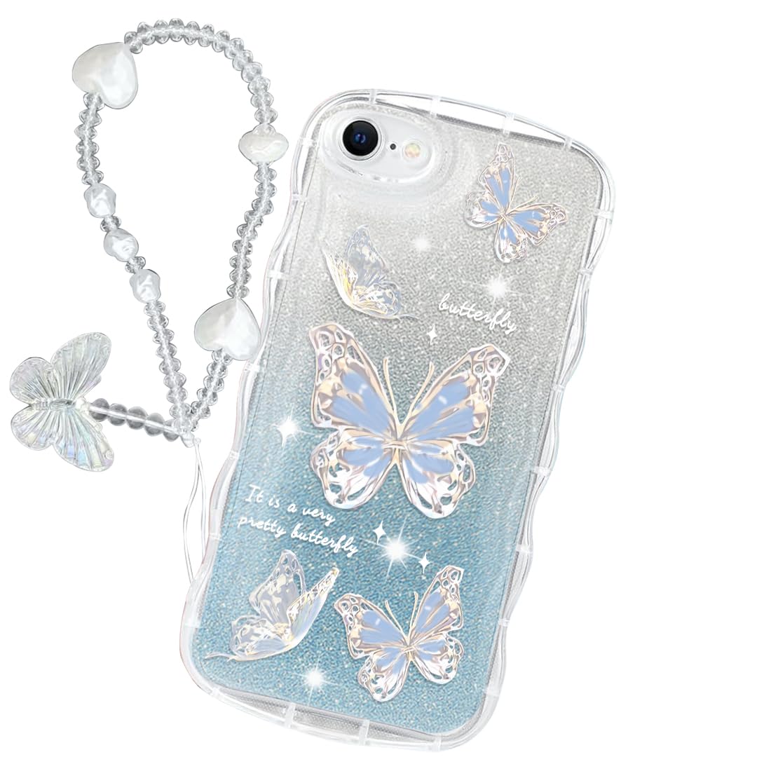 Rakuten - MuZiF iPhone 16e 用 ケース クリア キラキラ 可愛い ちょう ウェーブ TPUソフトケース 透明 かわいい [グリッターカード&リストストラップ] 薄くて軽い 耐衝撃 携帯カバー アイフォン16e用 スマホケース (iPhone 16e,