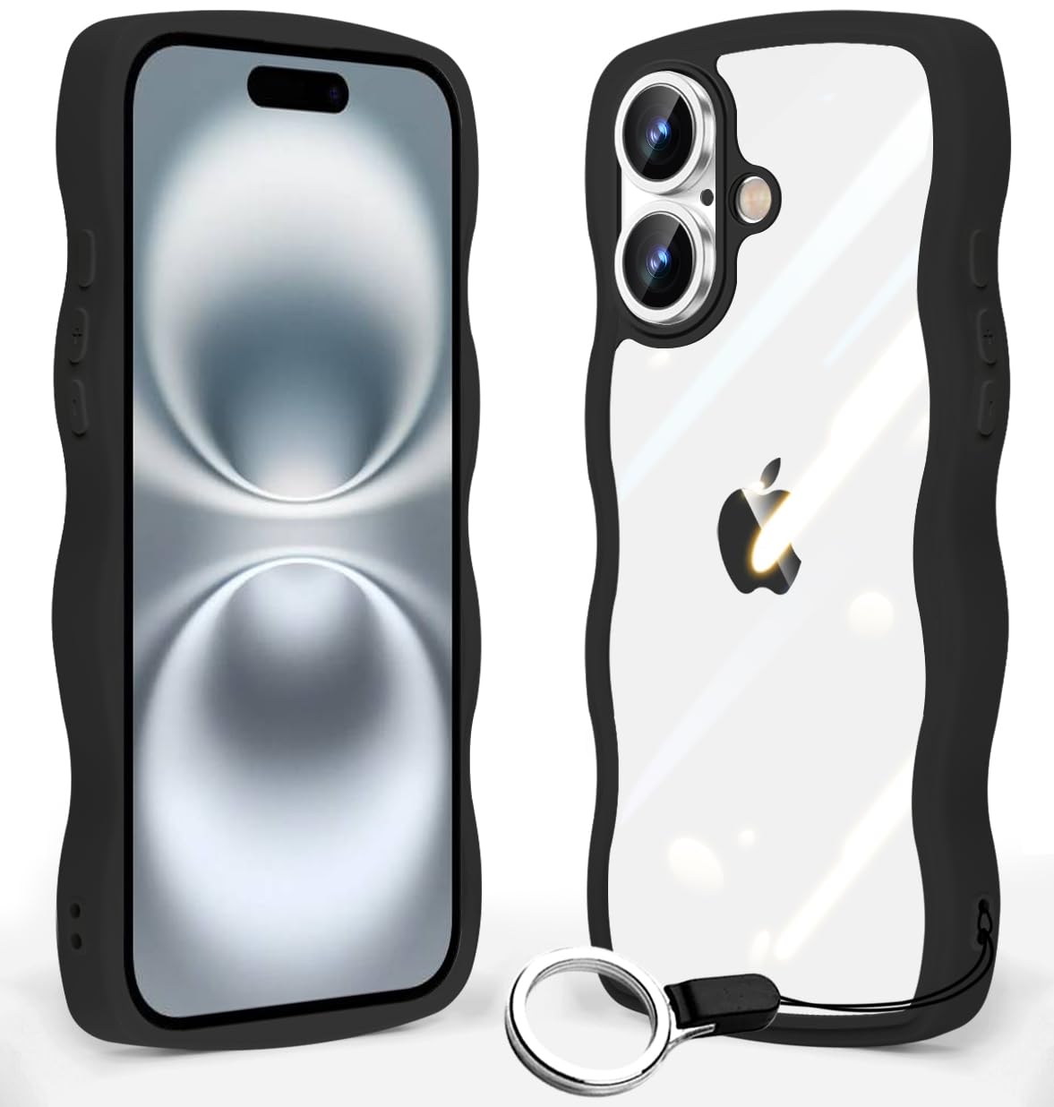 iPhone 16 Plus 用 ケース クリア 波状フレーム グーグル アイフォン 16 Plus 用 カバー 耐衝撃 うねうね 女性用 女子向け 人気 iPhone..