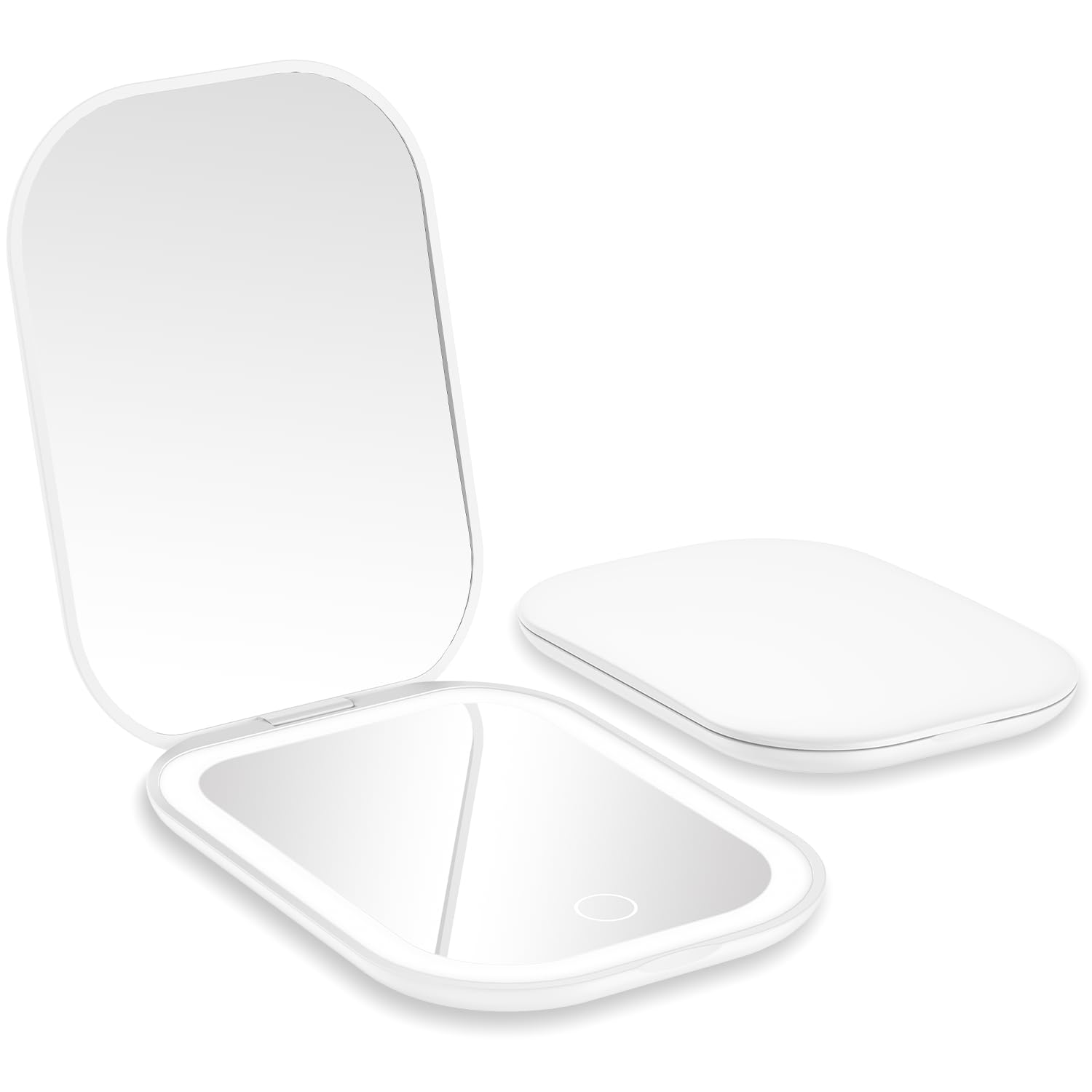 LEDミラー 1X/3X両面鏡 コンパクト 拡大鏡 携帯ミラー 化粧鏡 かわいい手鏡 折りたたみミラー 超軽量 女優ミラー 明るさ調節可能 持ち運び便利(ホワイ...